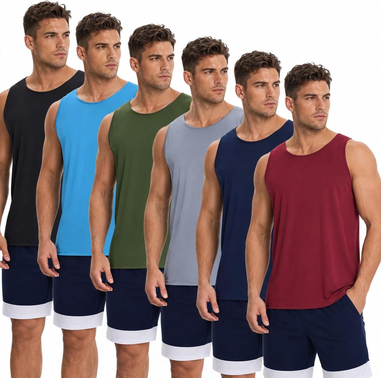 OYGSieg 6 Pack Men’s Quick Dry Workout Tank Tops Breathable Gym Sleeveless Muscle Shirts for Active Men