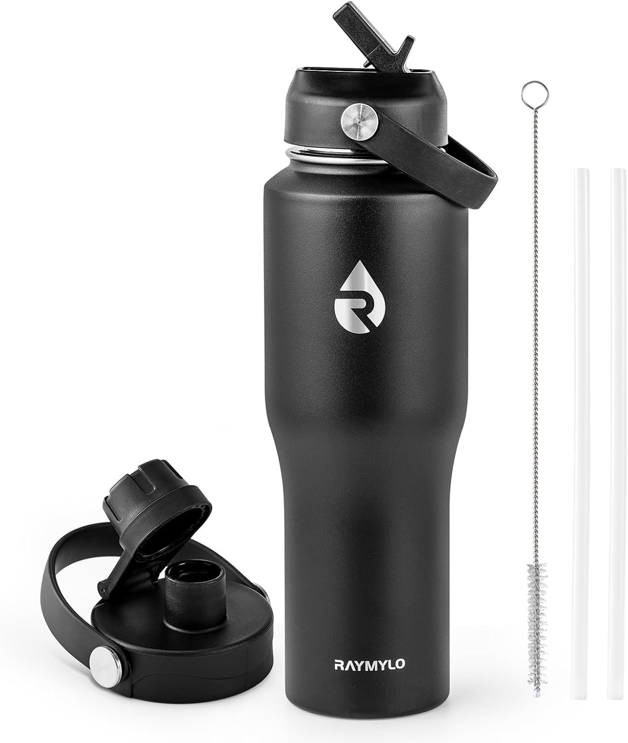 RAYMYLO 32 oz Insulated Water Bottle with Straw fit in Car Cup Holder, Triple Wall Vacuum Stainless Steel(Cold 48 hrs, Hot 24 hrs), Leakproof & Non-BPA, Hydro Travel Flask with Straw and Spout Lid