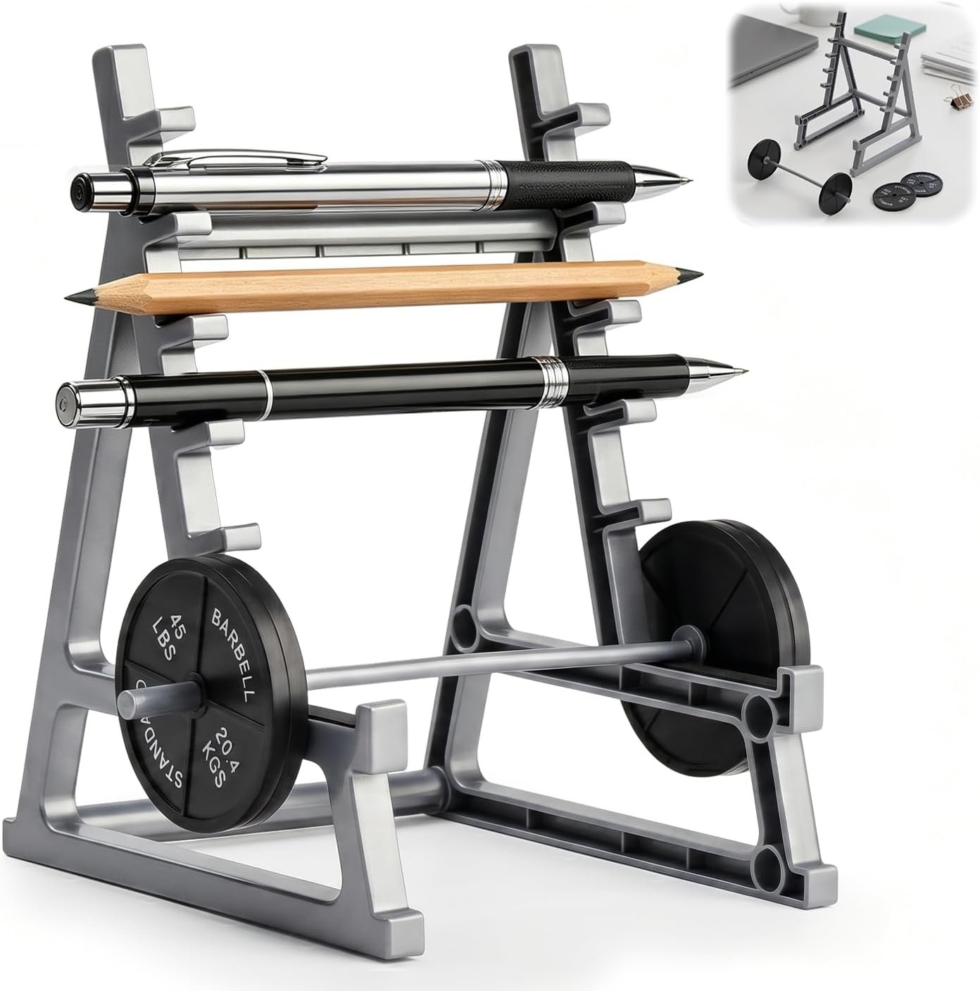 Squat Rack Pen Holder for Desk, Barbell Rack Pen Holder Gym-Themed Unique Office Desk Accessories, Funny Mini Weight Racks Pencil Holder Organizer Decor for Men Fitness Weightlifting Lovers