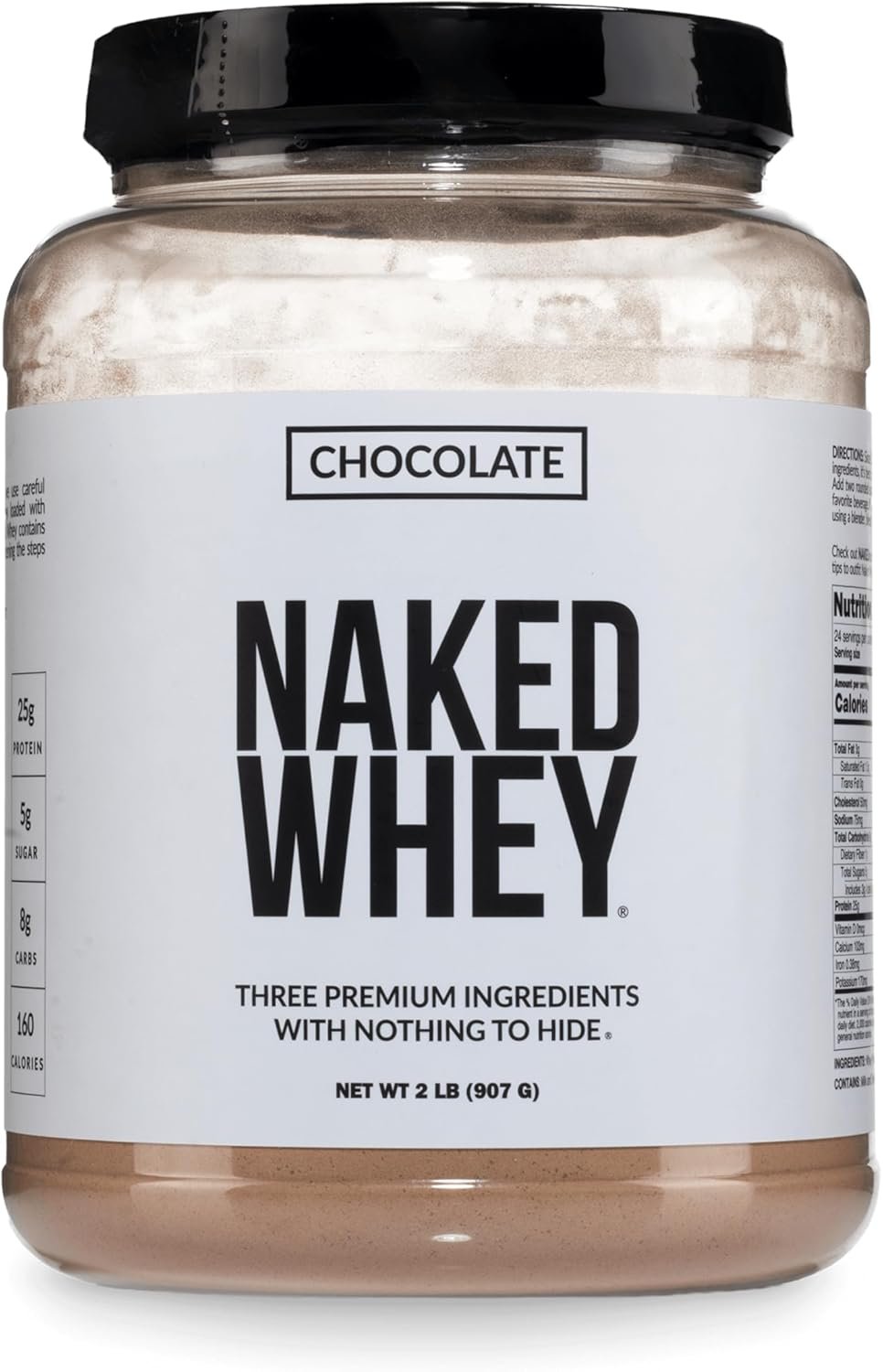 NAKED Whey Chocolate Protein Powder – Only 3 Ingredients – Grass Fed Whey Protein Powder, Organic Chocolate and Organic Coconut Sugar, NSF Certified, No GMO, No Soy, and Gluten Free – 24 Servings