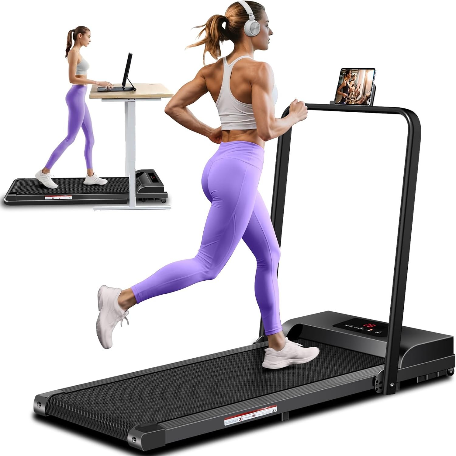 NXSCI Walking Pad with Handle Bar, 2.5 HP Walking Pad Treadmill, 2 in 1 Foldable Treadmills for Home Office, Compact Treadmills for Walking and Jogging, with Remote Control & LED Display