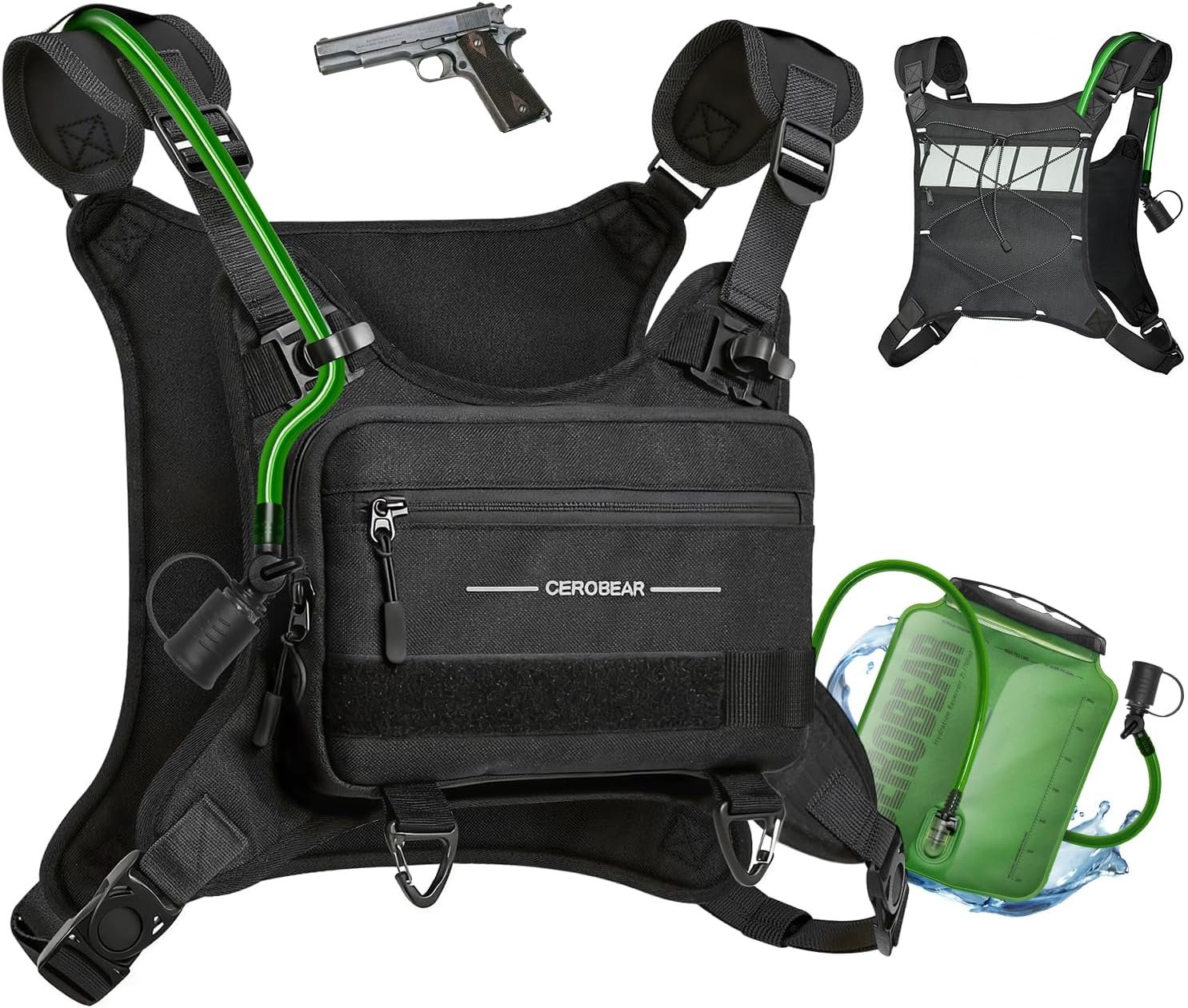 CEROBEAR Hydration Backpack Running Vest – Reflective Running Chest Pack with 2L TPU Water Bladder, Lightweight Breathable Water Backpack for Men Women, Ideal for Hiking Cycling Marathon