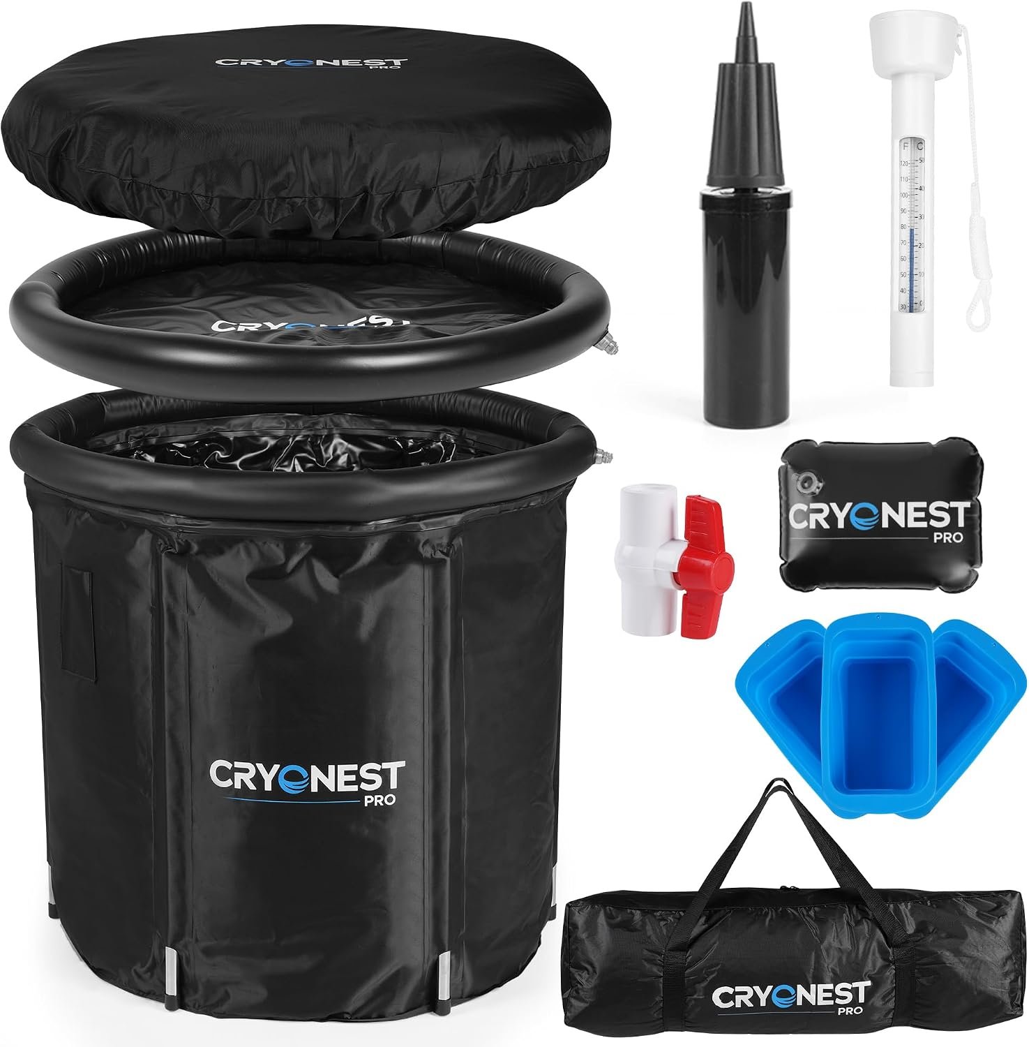 105G Portable 5-Layer Inflatable Cold Plunge Tub for Adults with Quick Drainage, Dust Cover & Thermo Lid – Insulated Ice Bath & Recovery Tub with Pump for Indoor Outdoor Athlete Training