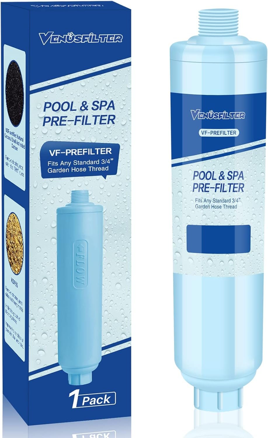 Garden Hose Filter for Filling Hot Tub, Pool, Spa, Greatly Reduces Sediment, Chlorine, Heavy Metals and Odors, Standard 3/4″ Garden Hose Thread (1 pack)