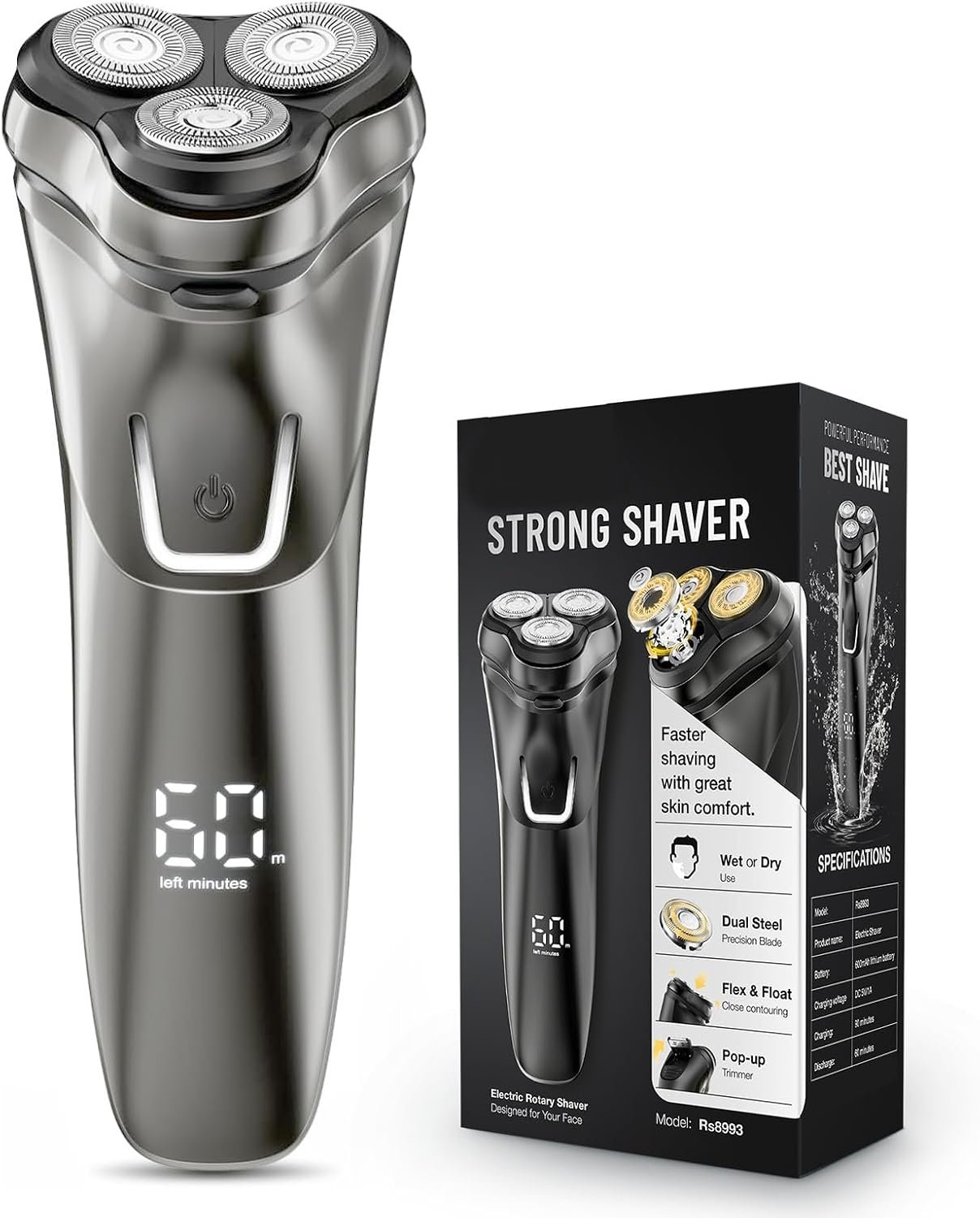 Electric Shaver for Men Cordless: 𝐒𝐞𝐧𝐬𝐢𝐭𝐢𝐯𝐞 𝐒𝐤𝐢𝐧 𝐂𝐚𝐫𝐞, Rotary Shaver for Men – 𝟒𝐃 𝐅𝐥𝐞𝐱 𝐁𝐥𝐚𝐝𝐞𝐬, IPX6 Waterproof, USB Fast Charging, Pop-up Trimmer, Elegant Black
