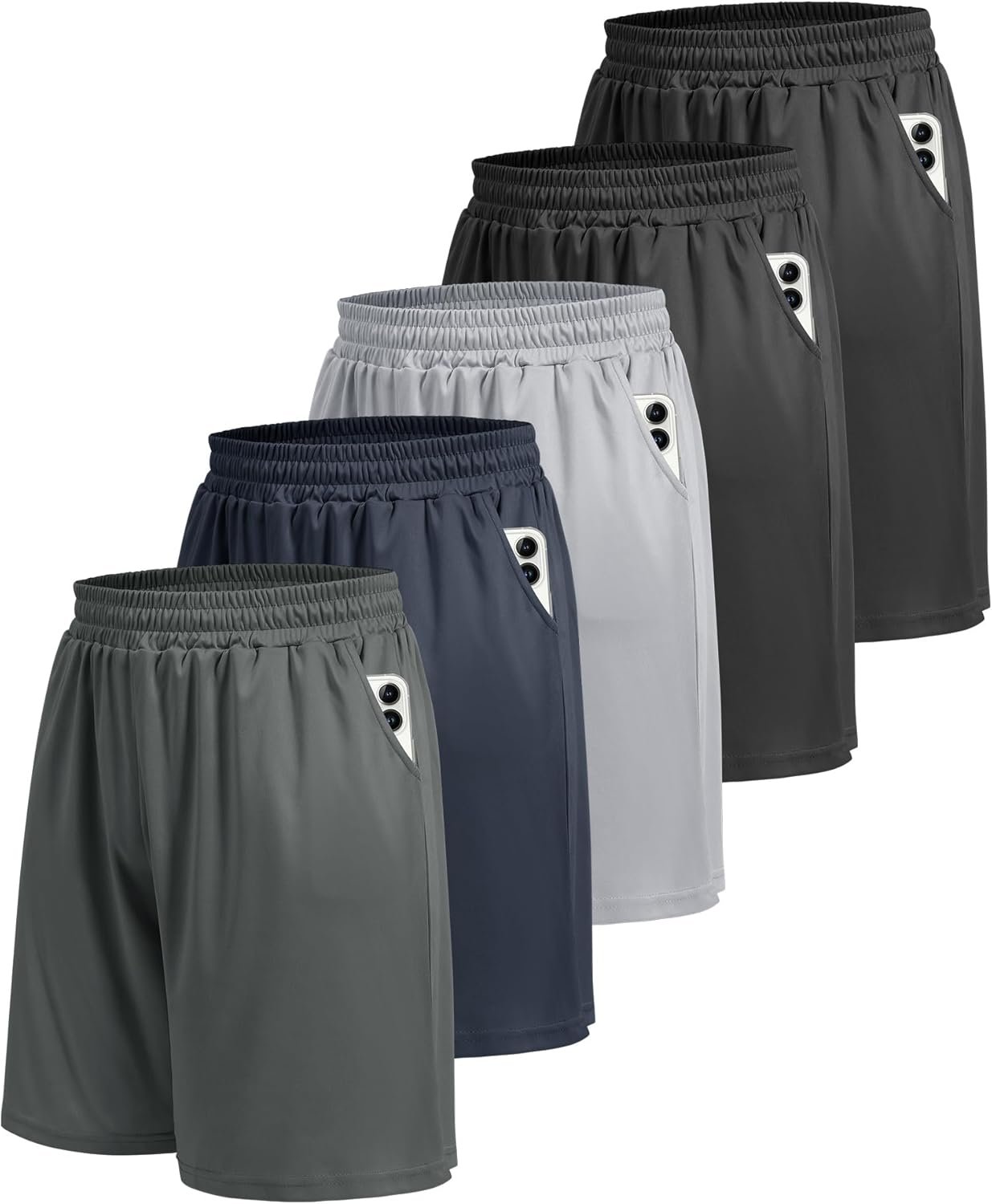 BOOJO 5 Pack Athletic Gym Mens Shorts – Workout Black Quick Dry Basketball Shorts with Pockets for Running Casual Activewear