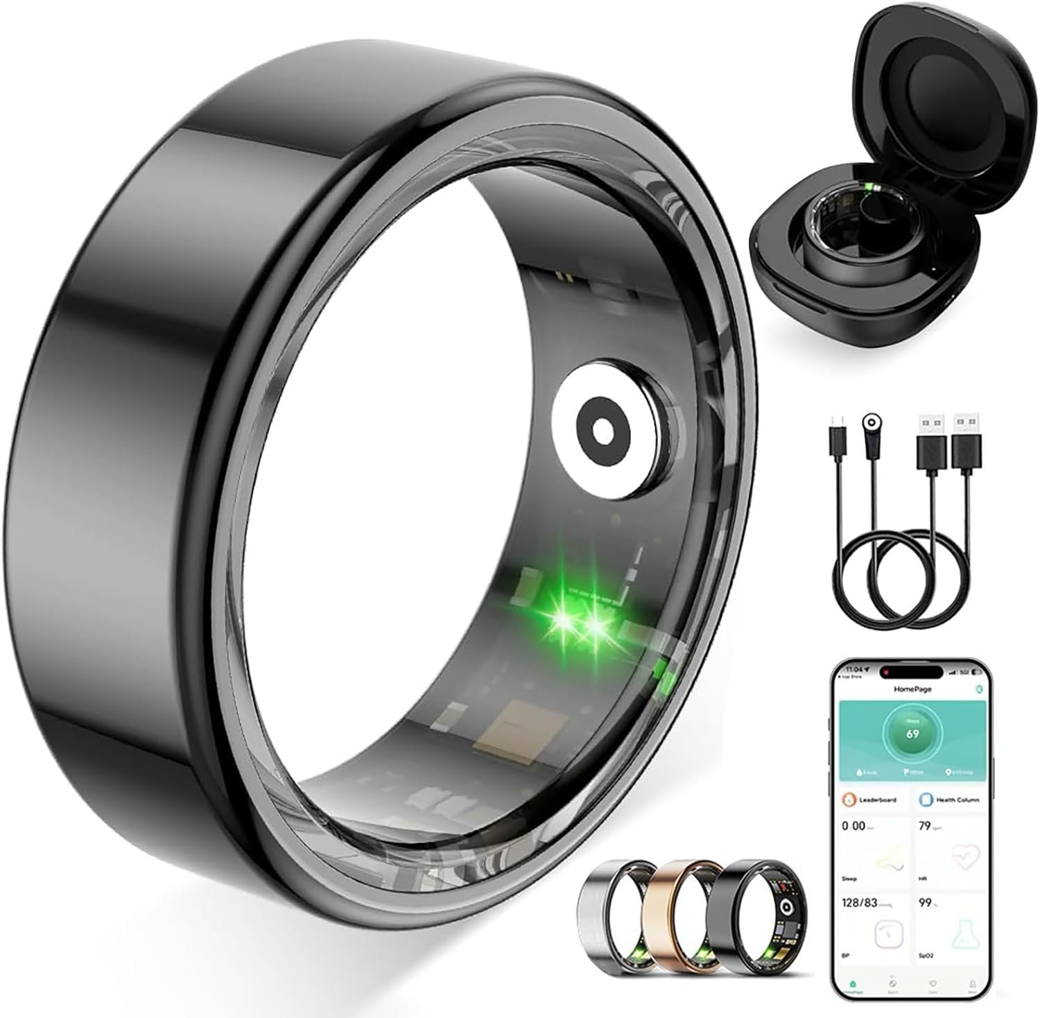 Smart Ring for Women Men, Fitness Tracker Ring with Free App No Subscription Fee, 7 Days Battery Life, Sleep Monitor, Heart Rate & Step Tracker, IP68 Waterproof, Android/iOS Compatible(Black,10)