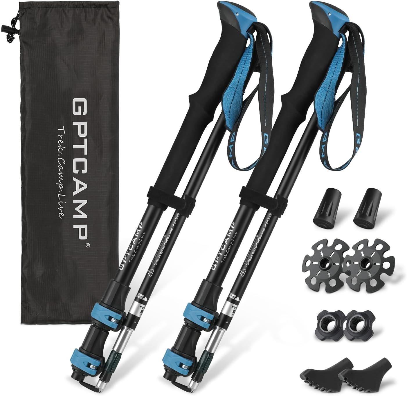 GPTCAMP Collapsible Hiking Sticks,Lightweight Folding Trekking Poles,Adjustable Travel Walking Poles with EVA Foam Grip for Men & Women,Single Pole or Pair Available, Blue