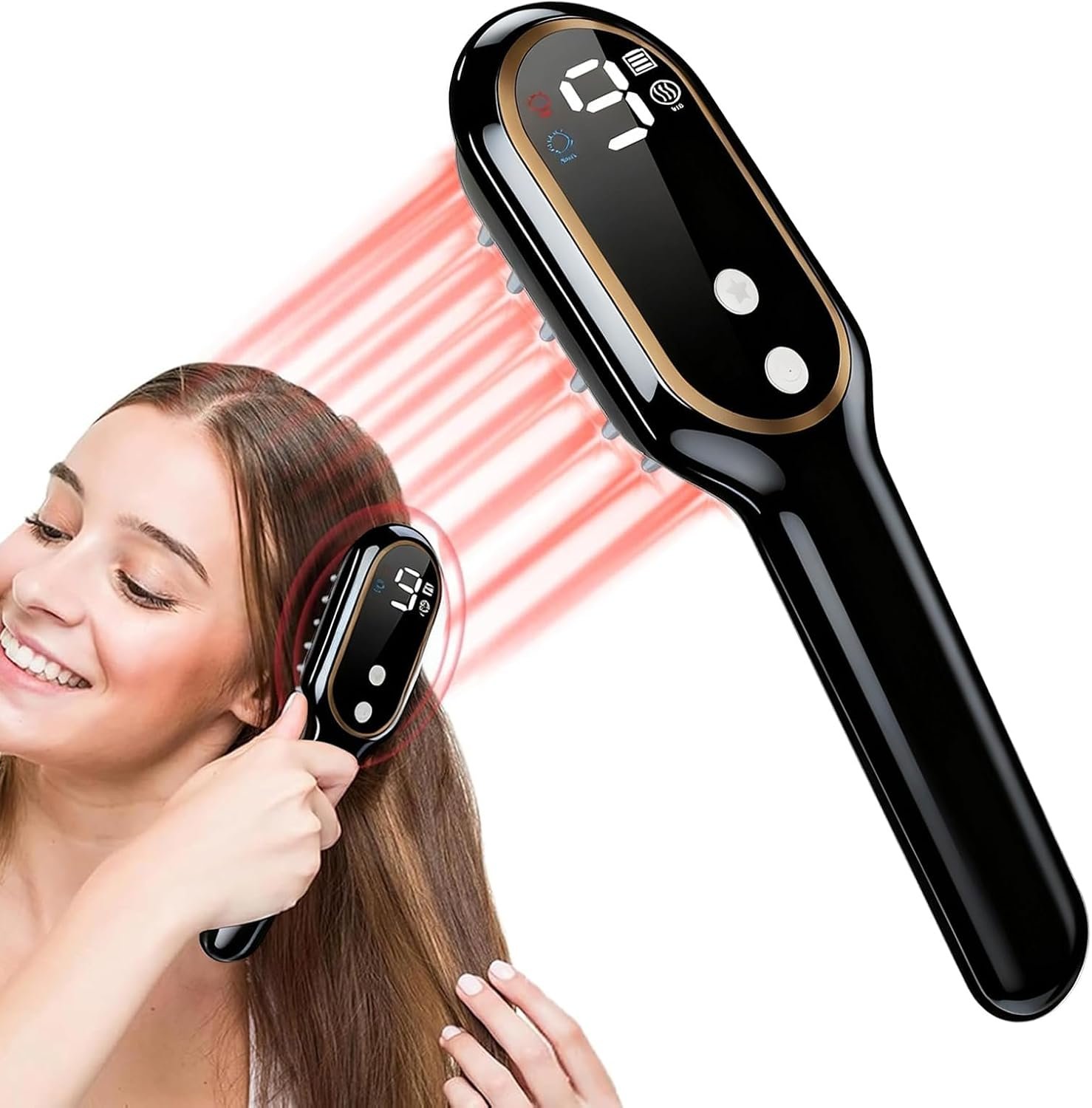 Laser Hair Growth Comb – 650nm Red Light Therapy, Hair Regrowth Device for Men & Women, FDA-Approved Hairs Loss Solution, Cordless Head Spa for Fuller-Looking Hairs, Black