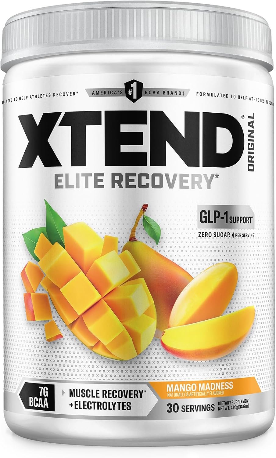 Xtend Original BCAA Powder, 7g BCAAs and 2.5g L-Glutamine for Muscle Recovery Hydration and Lean Muscle, Sugar Free Intra and Post Workout Drink with Electrolytes, Mango Madness, 30 Servings
