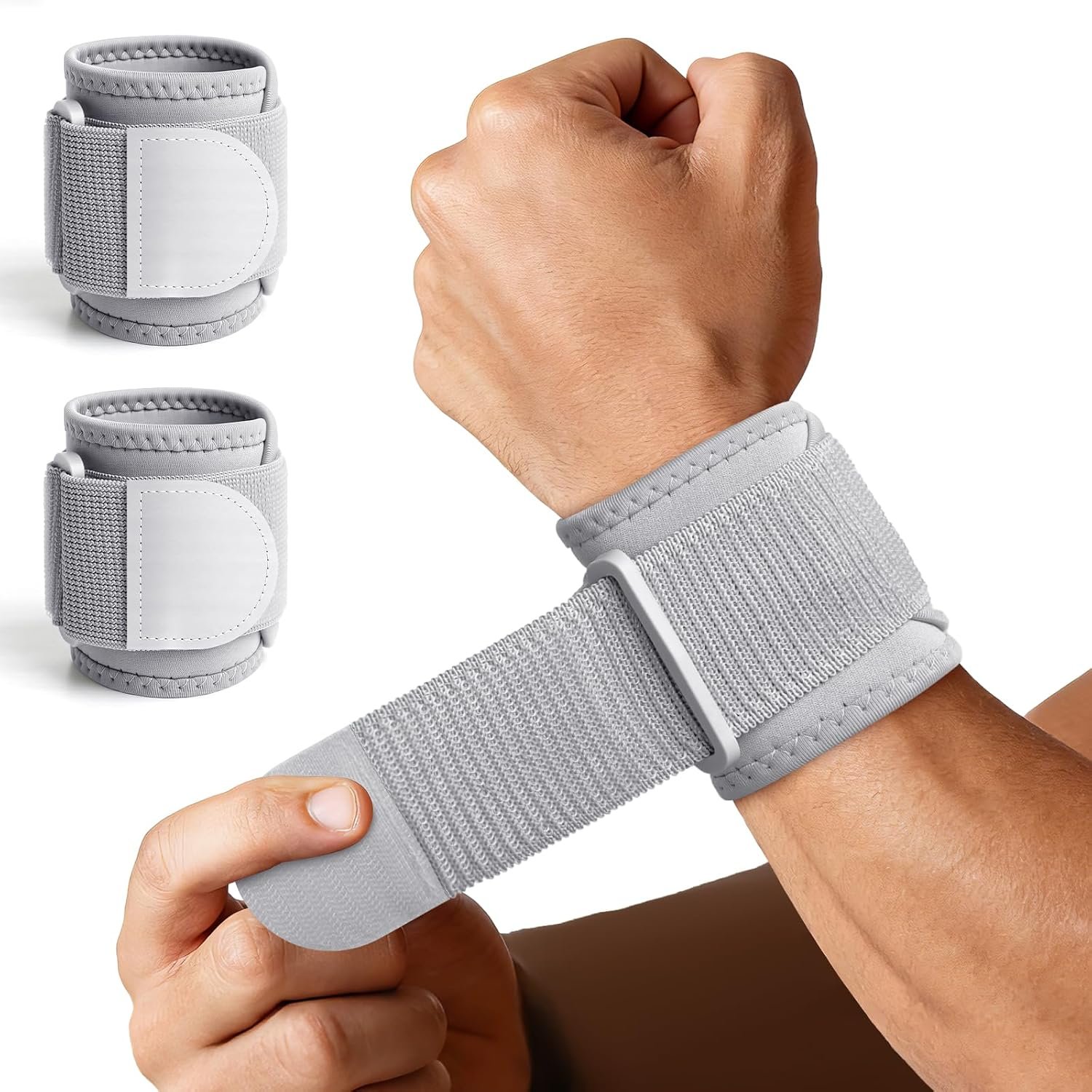 Wrist Wraps for Men and Women – 2 Pack Adjustable Dual Layer Wrist Brace for Carpal Tunnel & Arthritis, Wrist Straps For Pain Relief, Wrist Support for Fitness, Workouts & Daily Use (Gray)