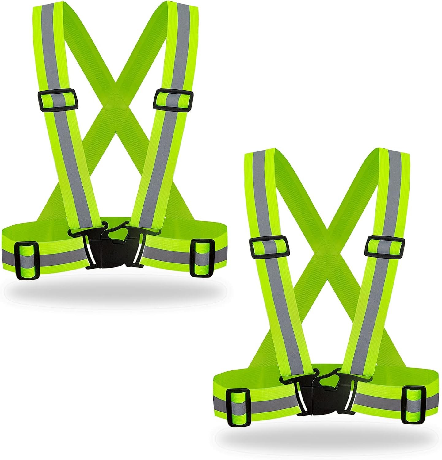 DUSKCOVE 2 Pack Hi Vis Safety Vests – Adjustable Bright Neon Color High Visibility Reflective Safety Straps Gear for Traffic Control, Running, Cycling