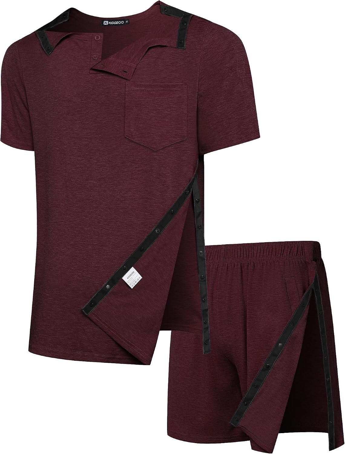 2PCS Mens Post Surgery Clothing Set Full Open Shirt & Tear Away Shorts Shoulder Rotator Cuff Recovery Wear