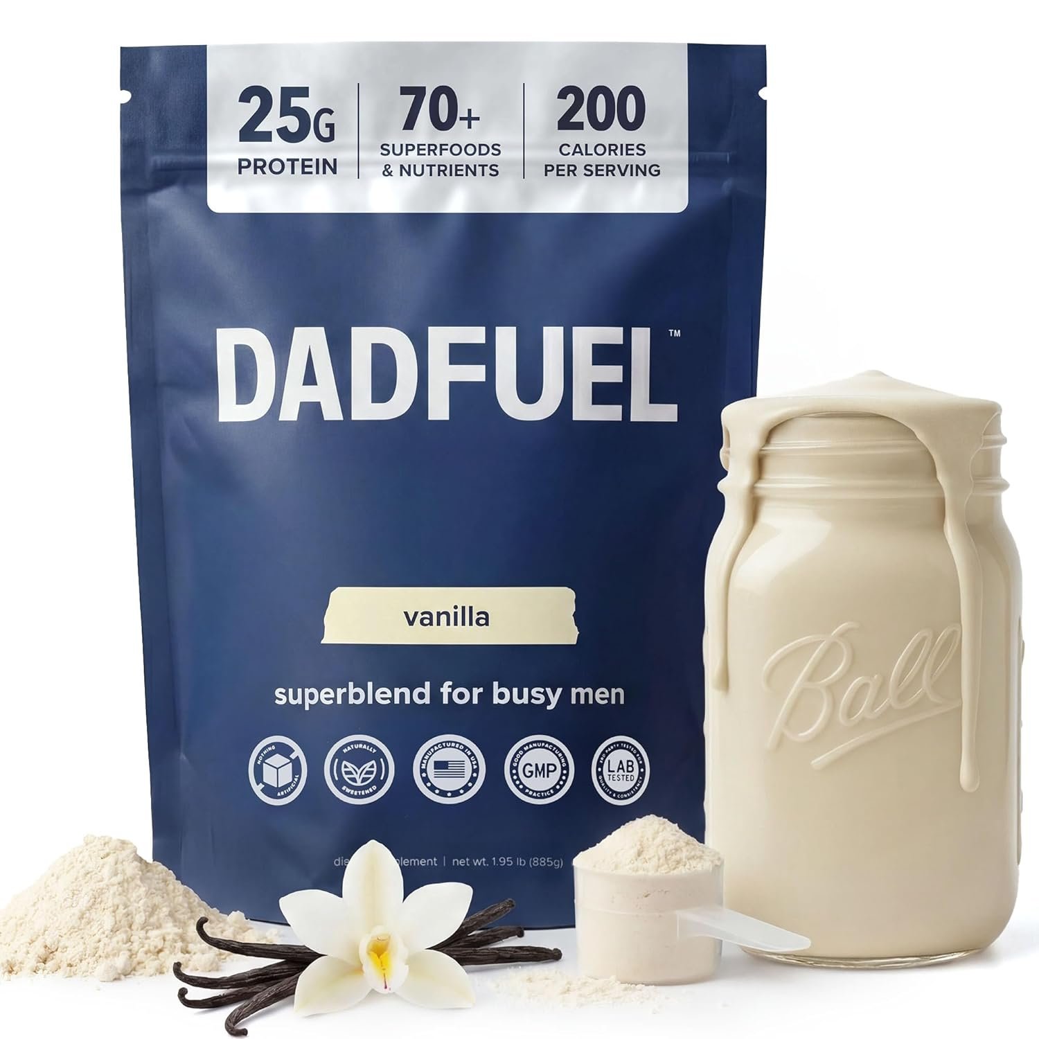 DADFUEL All-in-One Meal Replacement Shake for Men | 25g Whey Protein Isolate + 70+ Superfoods & Nutrients | Non-GMO, Gluten-Free, No Added Sugar | Smooth Taste, Easy Mix | 15 Servings