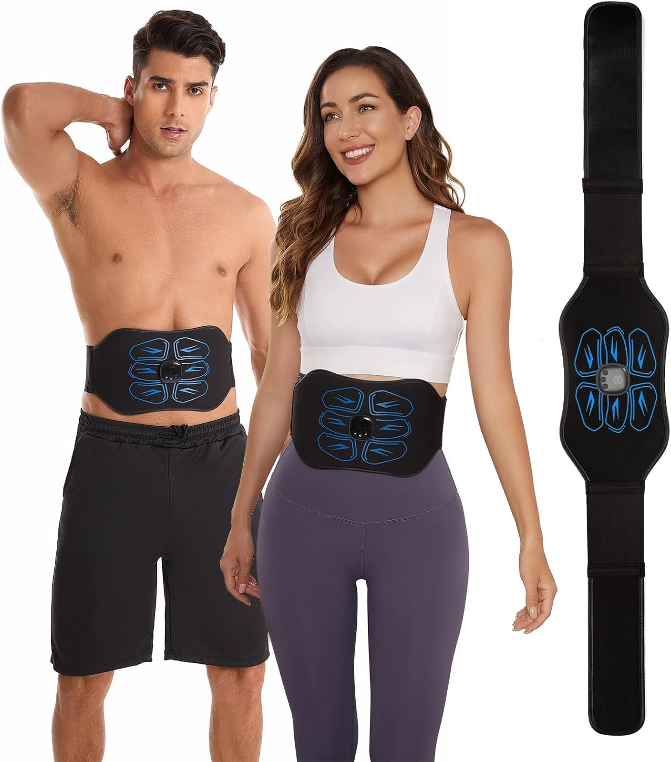 ABS Stimulator Muscle Toner – FDA Cleared – Abdominal Training Belt Portable Sport Exercise Workout Equipment Home Office (Black Blue)