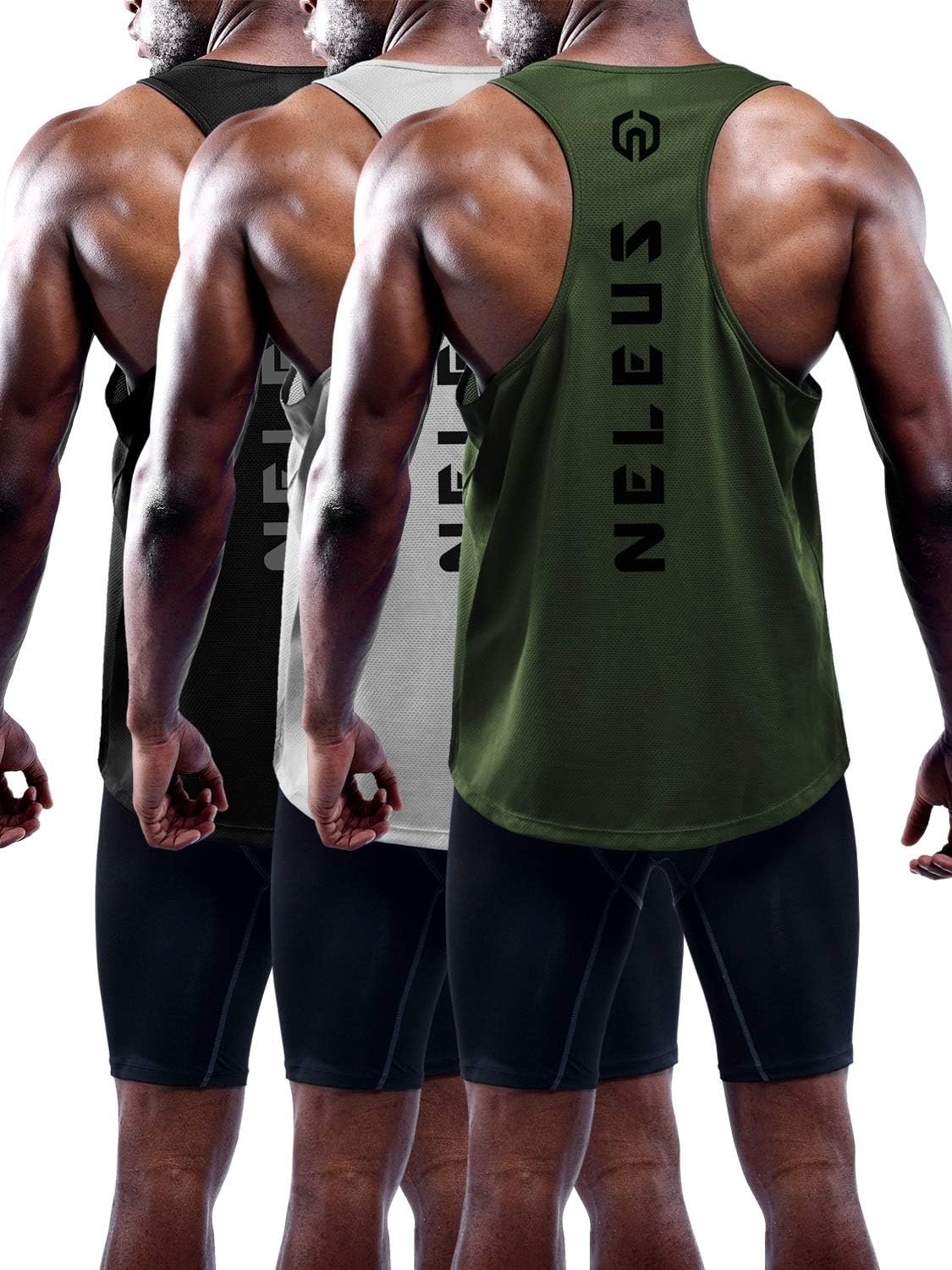 NELEUS Men’s 3 Pack Dry Fit Y-Back Muscle Tank Workout Gym Shirt
