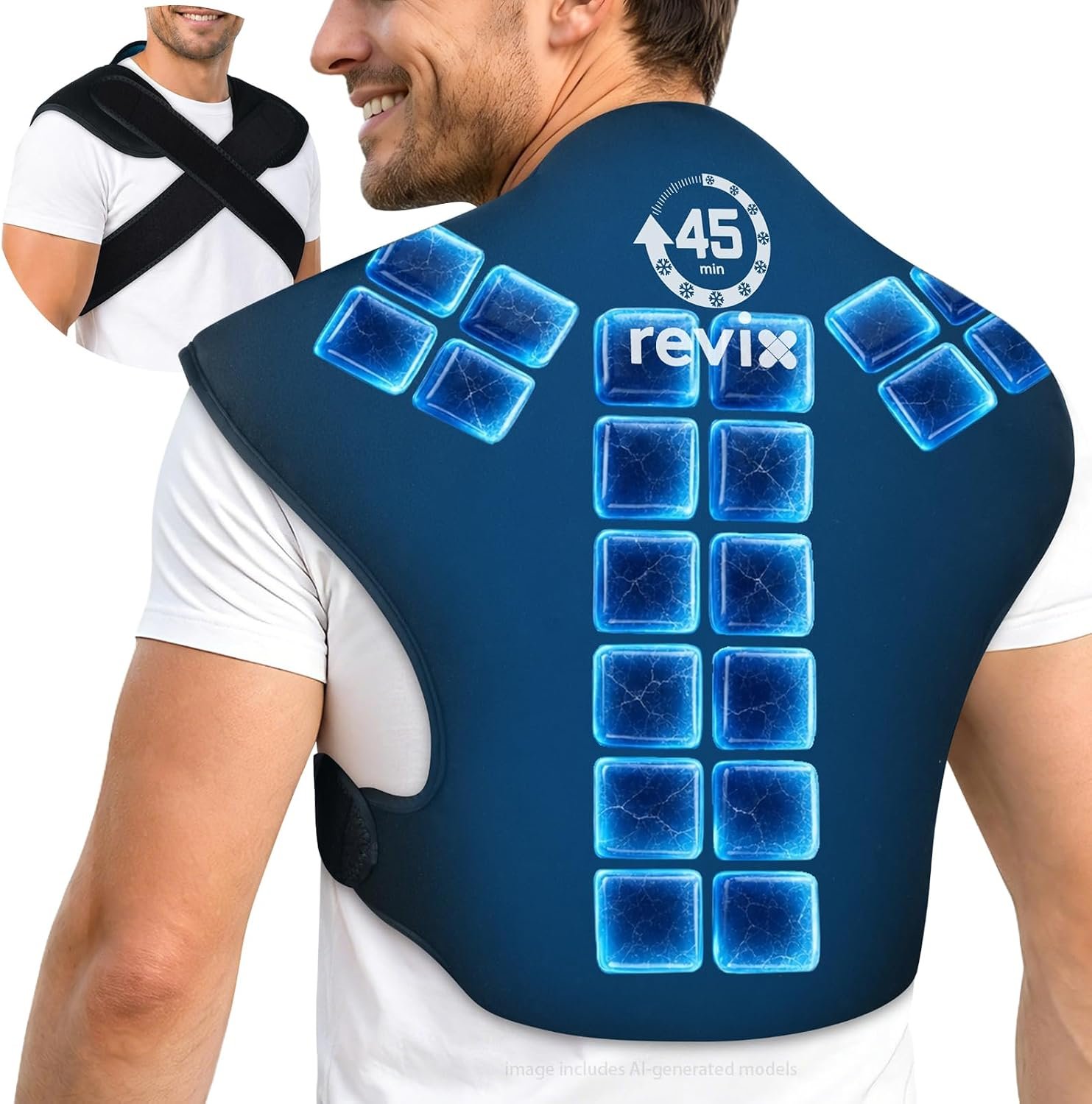 REVIX 45-Min Long-Lasting Ice Pack for Back and Shoulders, Wearable Large Gel Ice Pack with Straps, Cold Compress Therapy for Upper Back, Rotator Cuff Relief, Muscle Relaxation & Soothing Fatigue