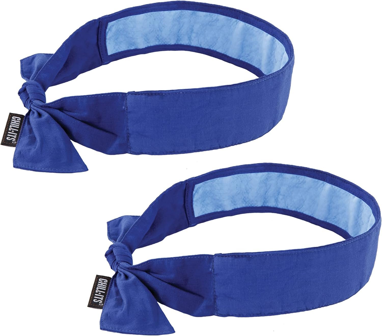 Ergodyne Chill Its Cooling Bandana, Lined with Evaporative PVA Material for Fast Cooling Relief, Tie for Adjustable Fit, Blue, 2-Pack