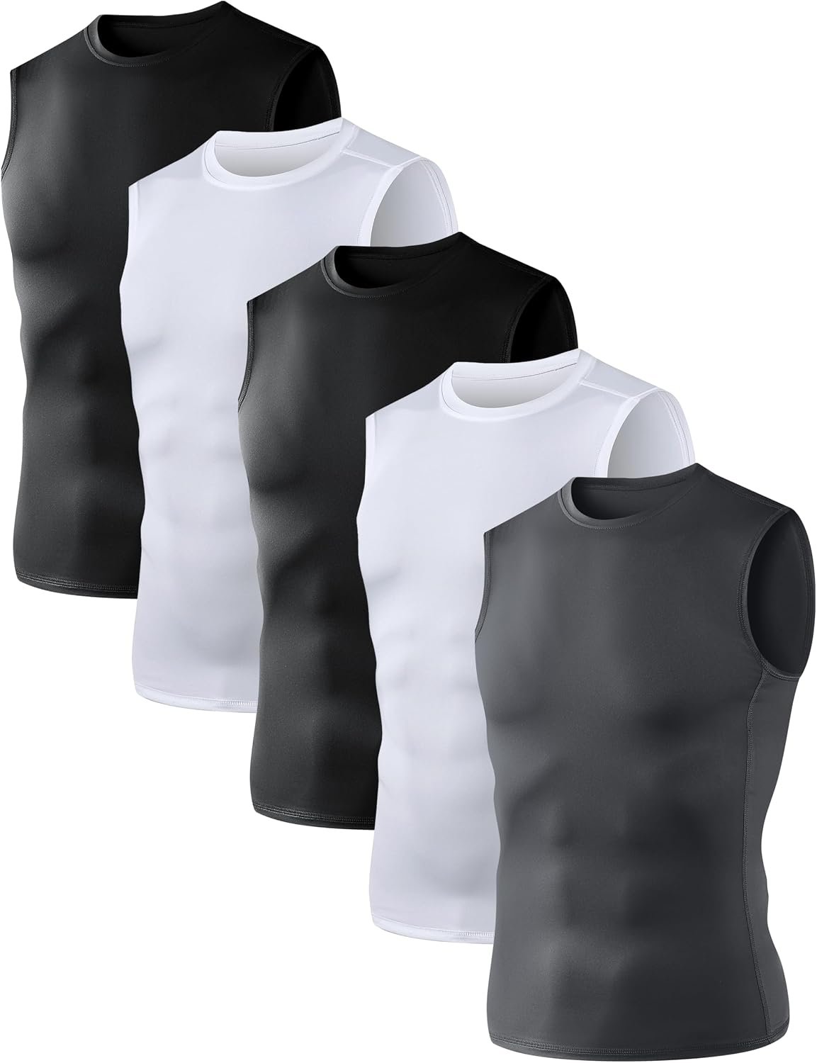 OYGSieg 5/6 Pack Men’s Athletic Compression Shirts Sleeveless Tank Top Base Layer Sports Workout Shirts for Basketball