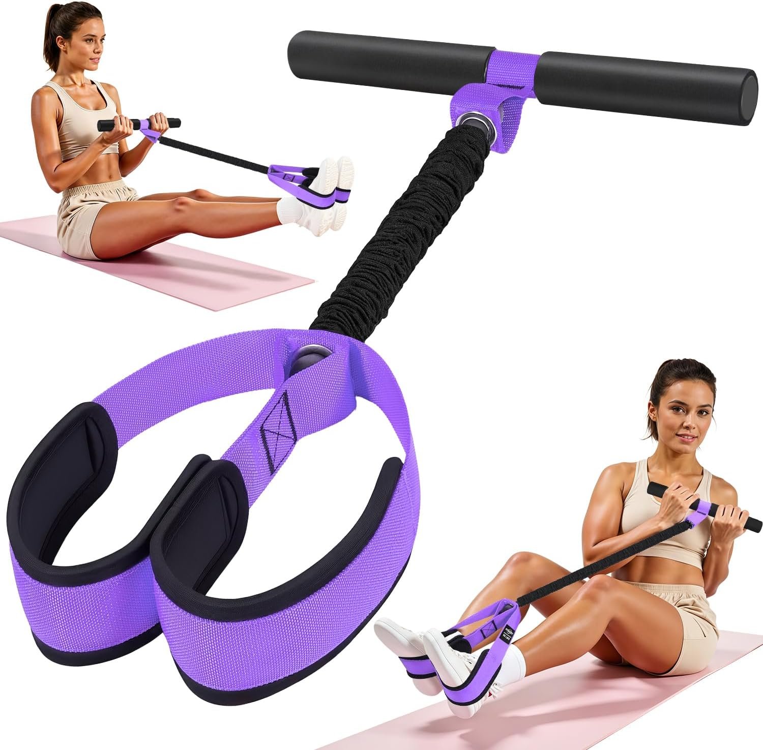 Pedal Resistance Band with Handle, Upgraded Durable Thickened Latex Tubes and Soft Foam Fabric Foot Pedal, Sit Up Exercise Equipment for Abdomen, Waist, Arm, Core/ABS, Leg, Physical Therapy