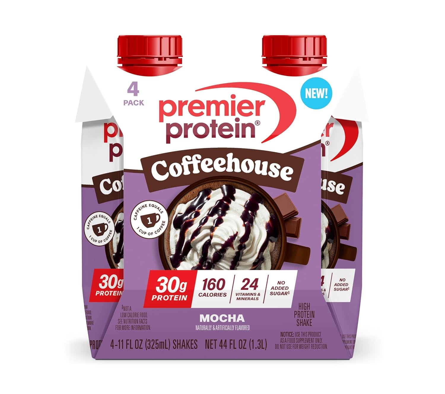 Premier Protein COFFEEHOUSE Mocha Protein Shake with Caffeine – 30g Protein, No Added Sugar, 24 Vitamins & Minerals, Coffee Beverage for Energy, Gluten-Free, 11 fl oz (4 Pack)