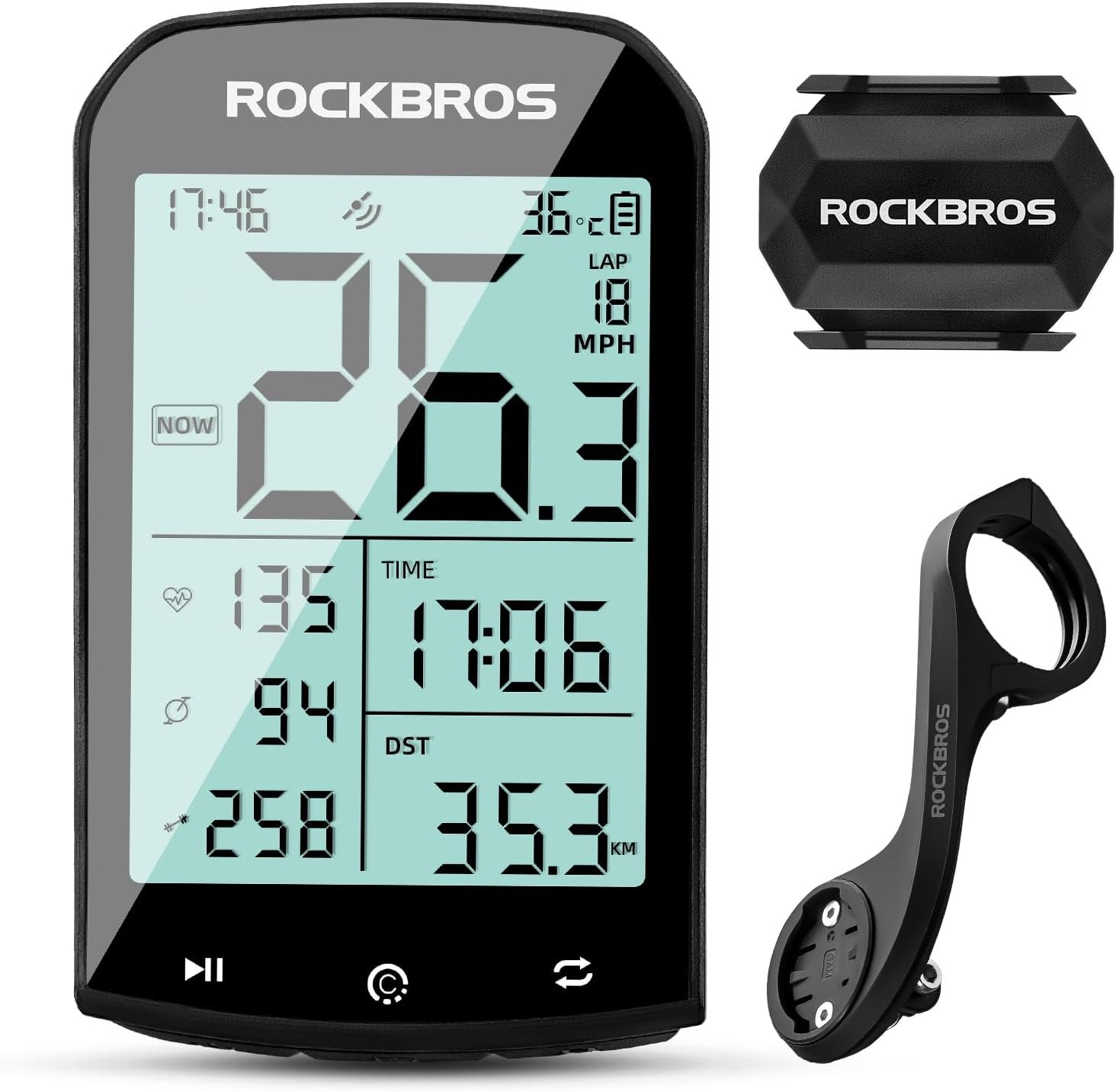 ROCKBROS Bike Computer Wireless Cycling Computers ANT+ Bluetooth Bike Speedometer Odometer Bicycle Computer with Speed Cadence Sensor for Riding Cycling Waterproof 2.9inch LCD Screen