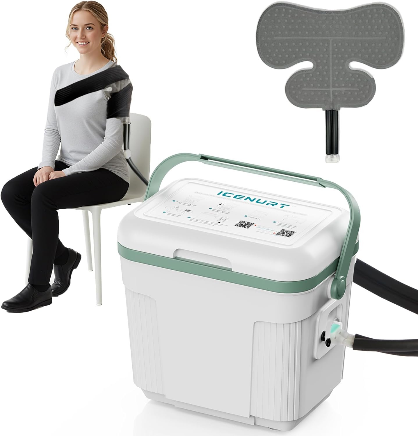 Cold Therapy Machine with Programmable Timer, Portable Ice Machine for Shoulder After Surgery, Shoulder Replacement Recovery System, Cryotherapy Pain Relief w/Compression Pad