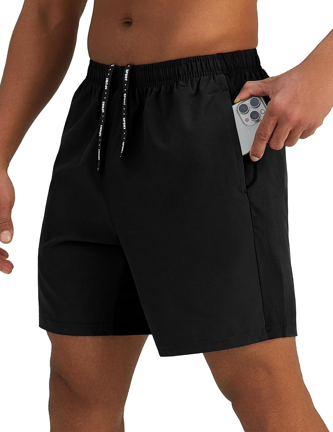 Mens 7” Lightweight Athletic Shorts Quick Dry Gym Workout Running Shorts with Zipper Pockets