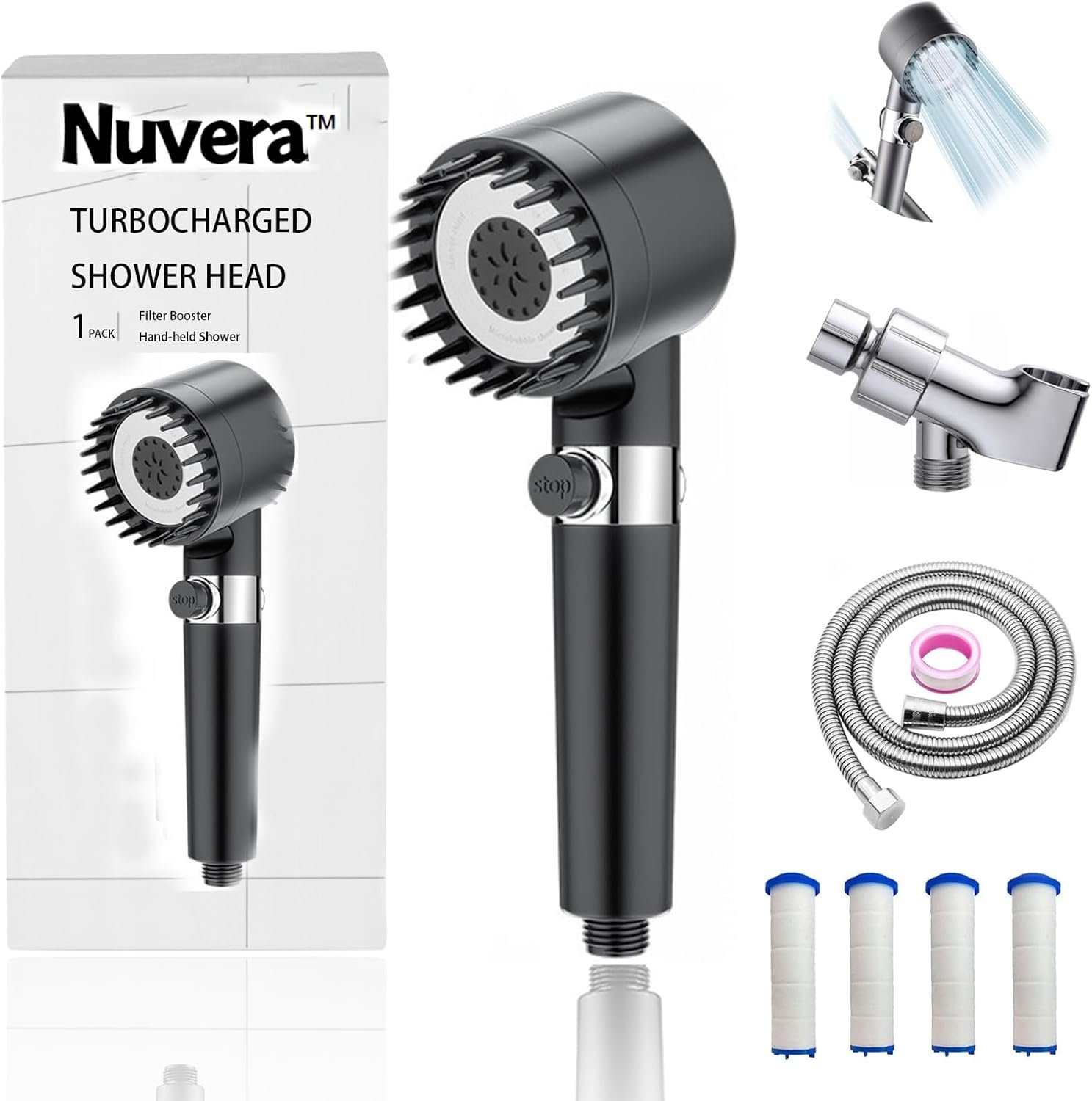 Filtered Showerhead, High Pressure Handheld Showerhead with 4PCS Water Filter, One-Touch Pause Switch Fits for Men, Women, Children and Pets