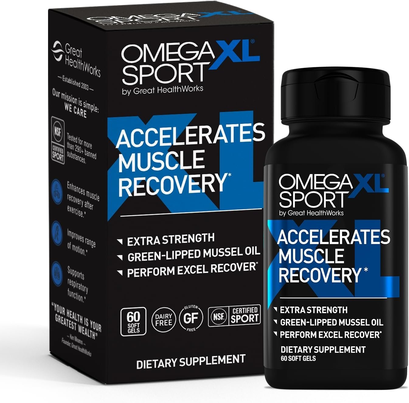 OmegaXL Sport Extra Strength Muscle Recovery Supplement and Respiratory Support Supplement – Improves DOMS and ROM, Clinically Supported Green-Lipped Mussel Oil (60 Softgels)