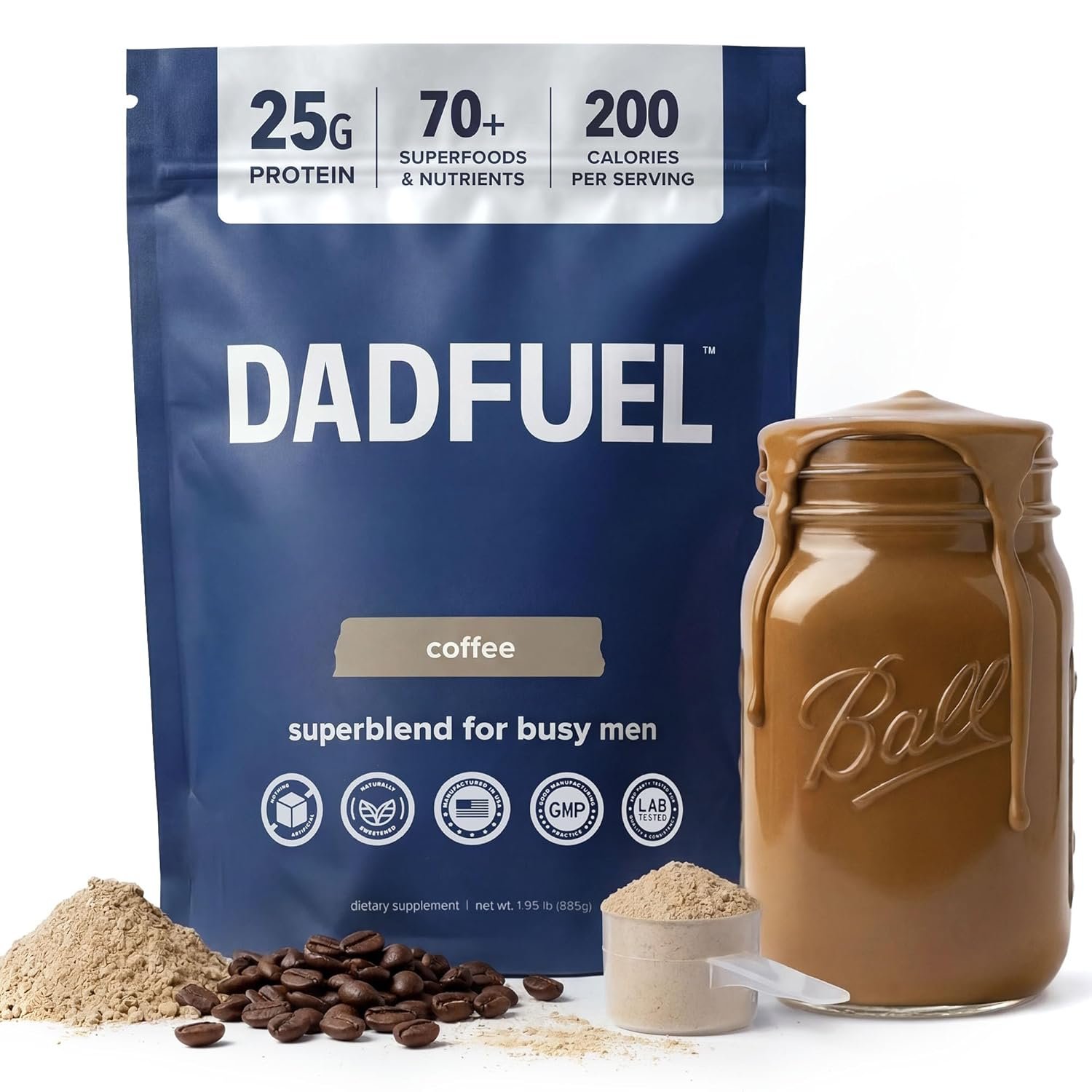 DADFUEL All-in-One Meal Replacement Shake for Men | 25g Whey Protein Isolate + 70+ Superfoods & Nutrients | Non-GMO, Gluten-Free, No Added Sugar | Smooth Taste, Easy Mix | 15 Servings