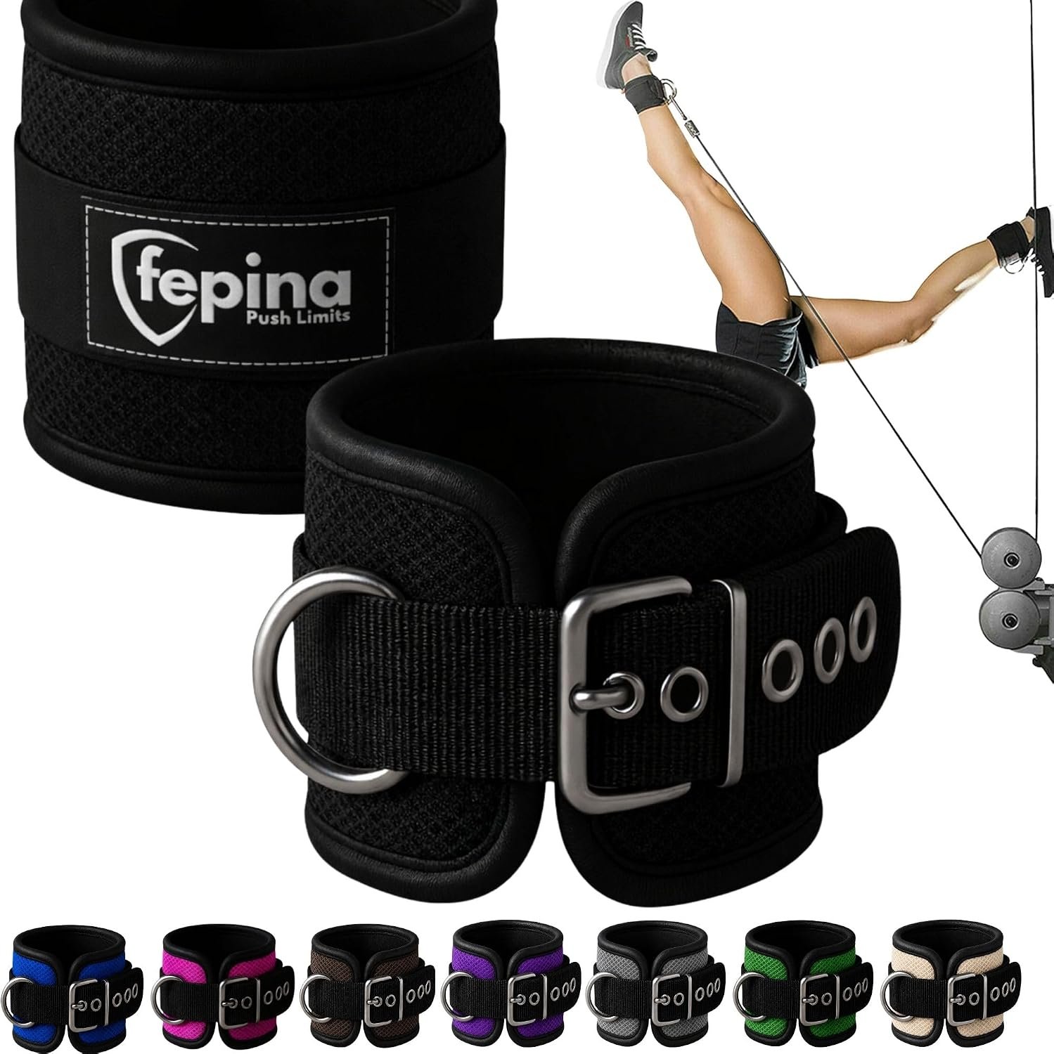 Metal Buckle-Lock Ankle Straps for Cable Machines – Never Slips, No Velcro, Adjustable Gym Ankle Cuffs & Cable Attachment for Women & Men, Ideal for Glute Kickbacks, Hip Abductors & Leg Workouts