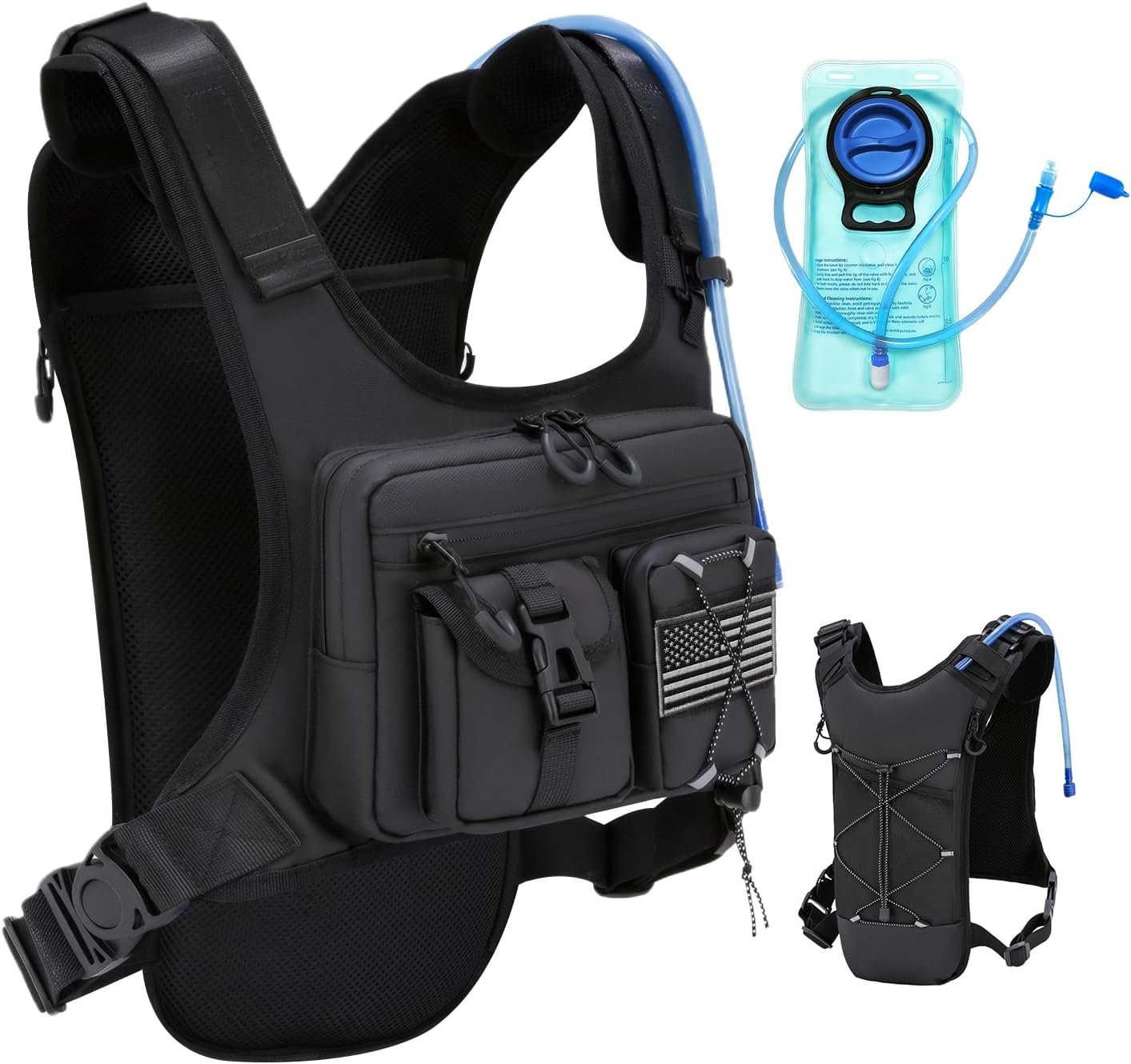 Criuage USA Patent Running Hydration Vest Backpack, Lightweight Chest Pack with 2.0L Water Bladder Bag Daypack for Hiking Running Cycling Race Marathon for Women Men