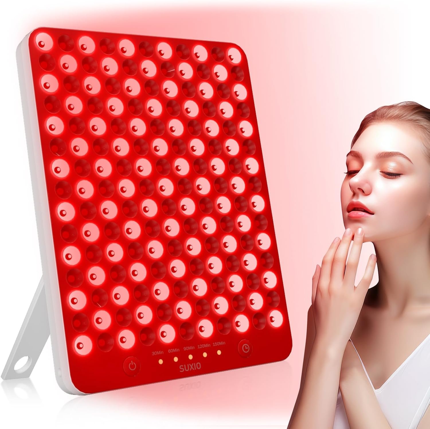 SUXIO Red Light Therapy lamp – 165 LED Red Light Therapy Panel for Face & Body, Portable Deep 660nm – 850nm Near Infrared Light Therapy Device with Eye-Patch, White