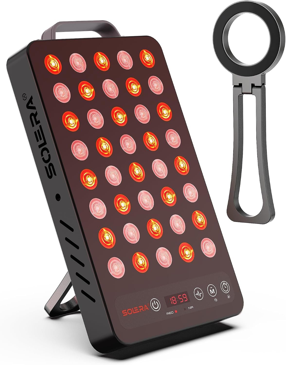 SOLRA Near Infrared Red Light Panel with Magnetic Stand 660nm 850nm Dual Wavelength LED Wellness Lamp Zero EMF Beauty Device Black