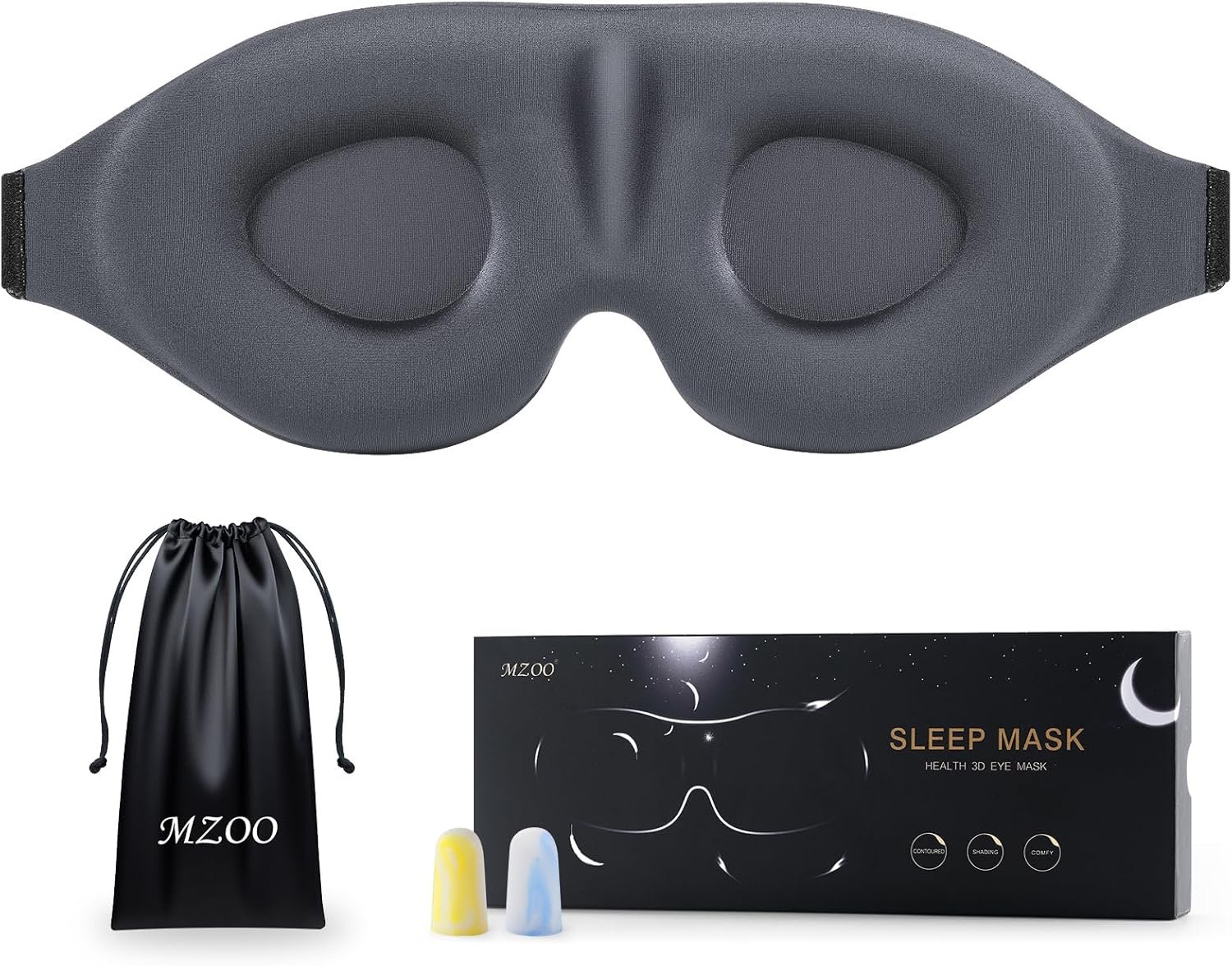 MZOO Luxury Sleep Eye Mask for Side Sleeper Men Women, Zero Eye Pressure 3D Sleeping Mask, Light Blocking Patented Design Night Blindfold, Soft Eye Shade Cover for Travel, Grey