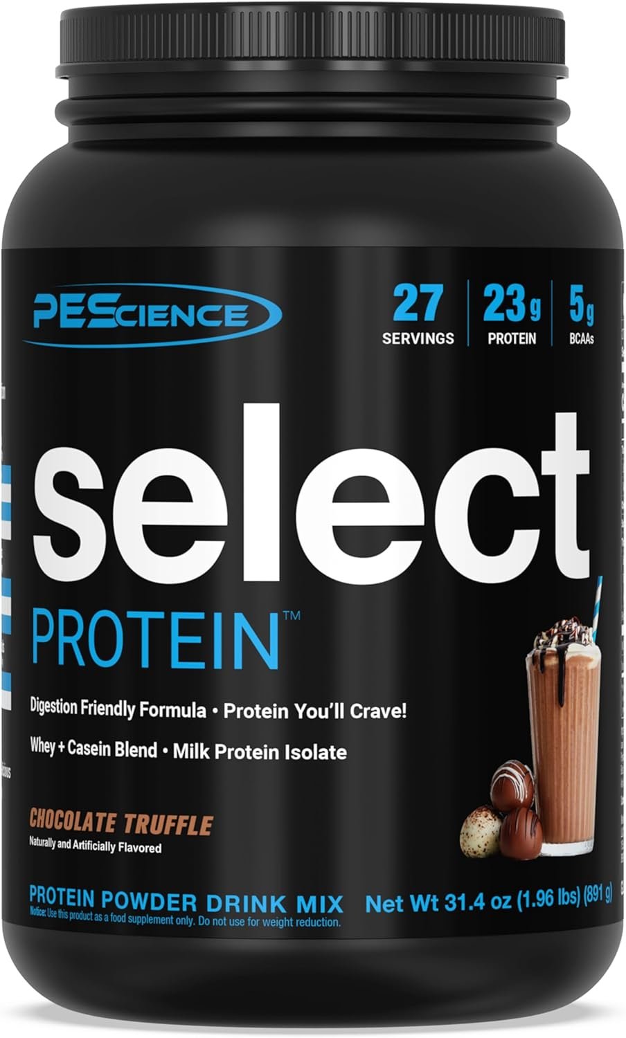 PEScience Select Protein Powder, Whey and Casein Blend, Lean Protein Powder for Women and Men, Low Calorie, Low Carb, Keto Friendly, Gluten Free, Chocolate Truffle – 27 Servings