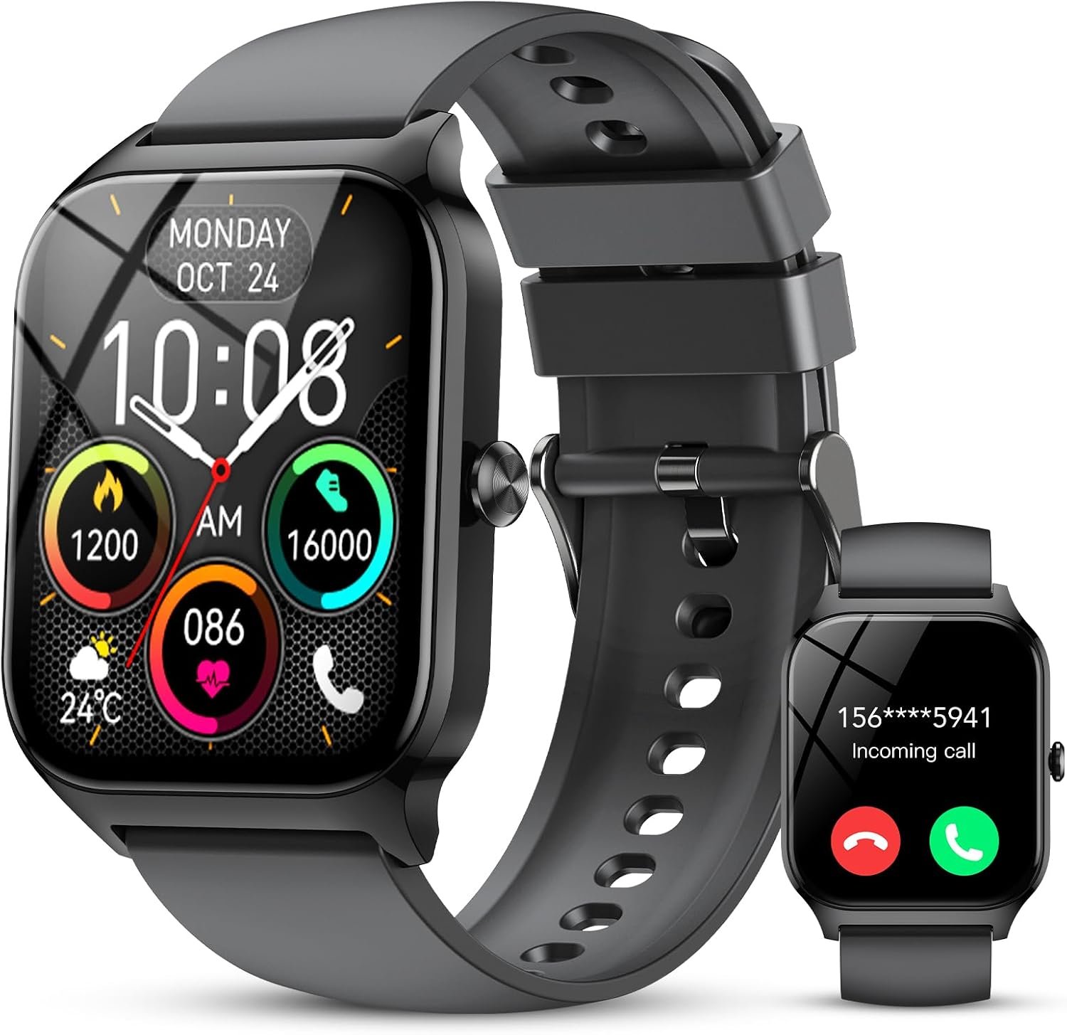 Smart Watch for Men Women, 1.85″ HD Fitness Tracker with Bluetooth Calls/AI Voice Control, IP68 Waterproof, 115+Sports Modes, 24/7 Heart Rate/Sleep Fitness Watch Compatible with iOS/Android, Black