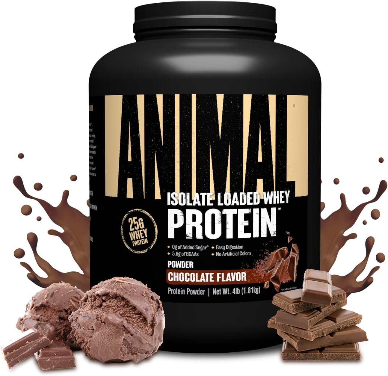 Animal Whey Isolate Protein Powder – Loaded for Pre & Post Workout Muscle Builder and Recovery with Digestive Enzymes for Men & Women – 25g Protein, Great Taste, Low Sugar – Chocolate 4 lbs