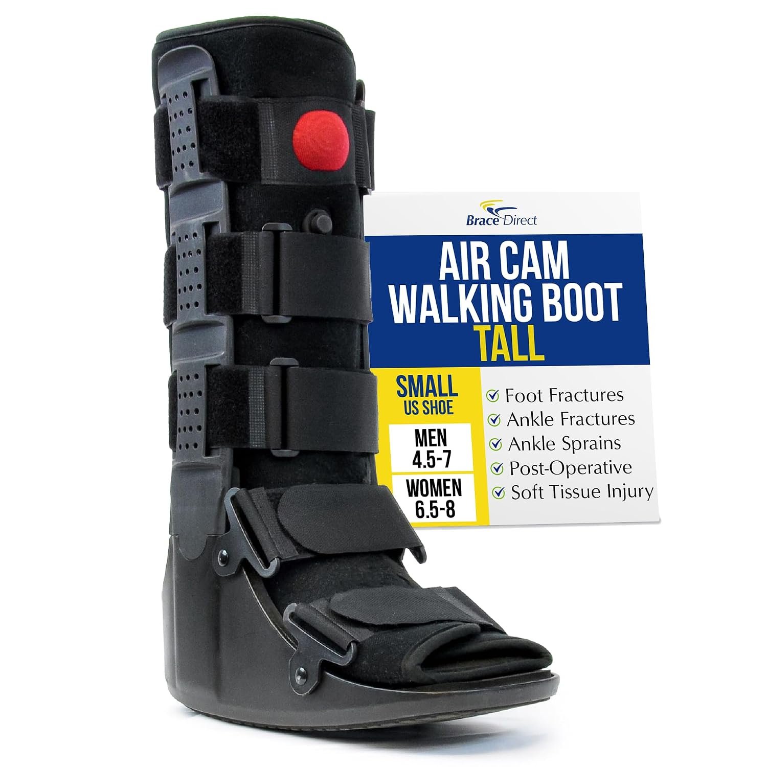 Brace Direct Tall Air CAM Walker Fracture Boot – Orthopedic Boot for Foot Fractures, Sprained Ankles & Surgery Recovery (Small – US Shoe Men 4.5-7 / Women 6.5-8)