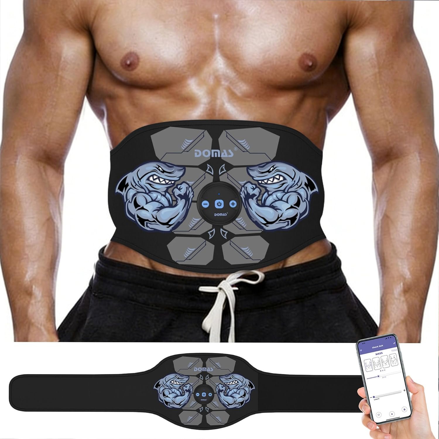DOMAS EMS Abs Stimulator – FDA Cleared Smart Abdominal Toning Belt, Bluetooth APP Control Core Workout Trainer for Home & Office, Portable Waist Muscle Activator for Men & Women