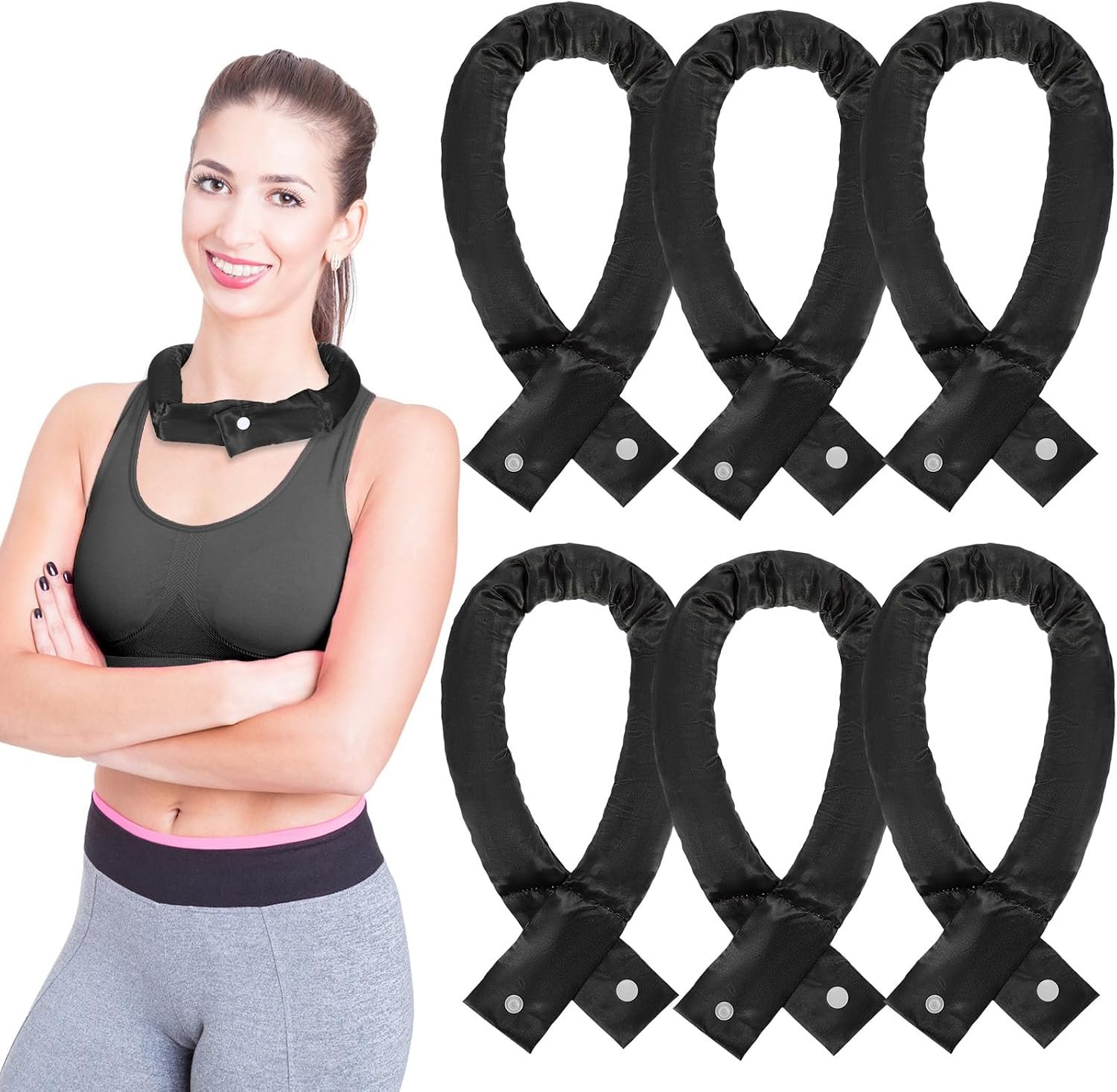Cozypower 6 Pcs Cooling Neck Wraps with Button Cooling Bandana Neck Cooler Scarf for Hot Weather Ice Neck Wrap Summer Outdoor