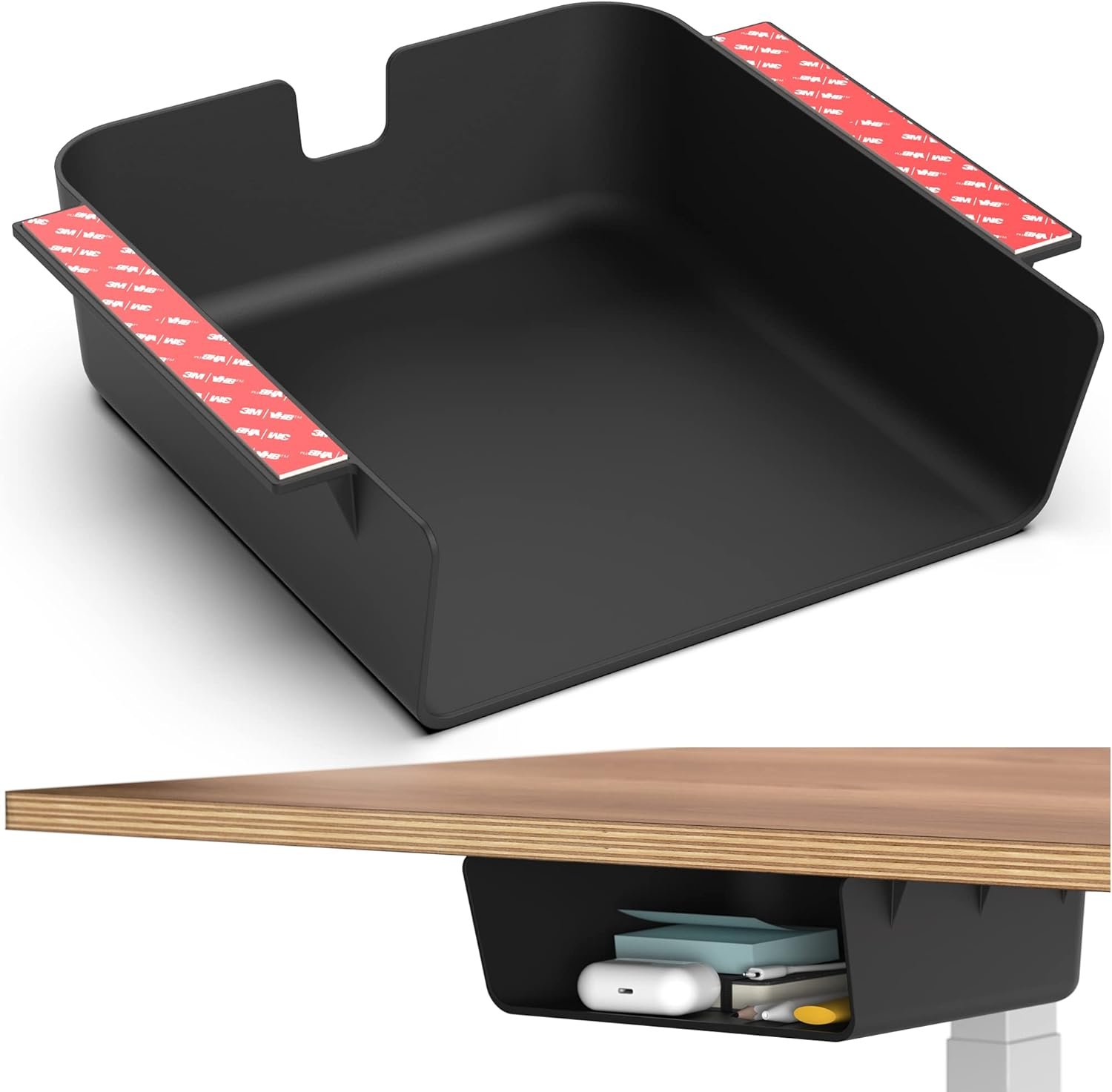 HumanCentric Under Desk Storage Shelf, Drawer Organizer for Office, Workstations, Tables, Sit Stand Desks, Gaming Setups, Mountable Storage Tray, Cable Management, Screw or Stick On with VHB Tape