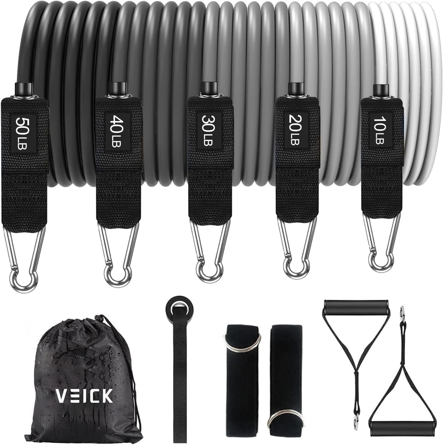 VEICK Resistance Bands Set – Exercise Equipment with Handles, Ankle Straps & Door Anchor for Home Gym, Shoulder Chest Leg Rowing Golf Cable Workout