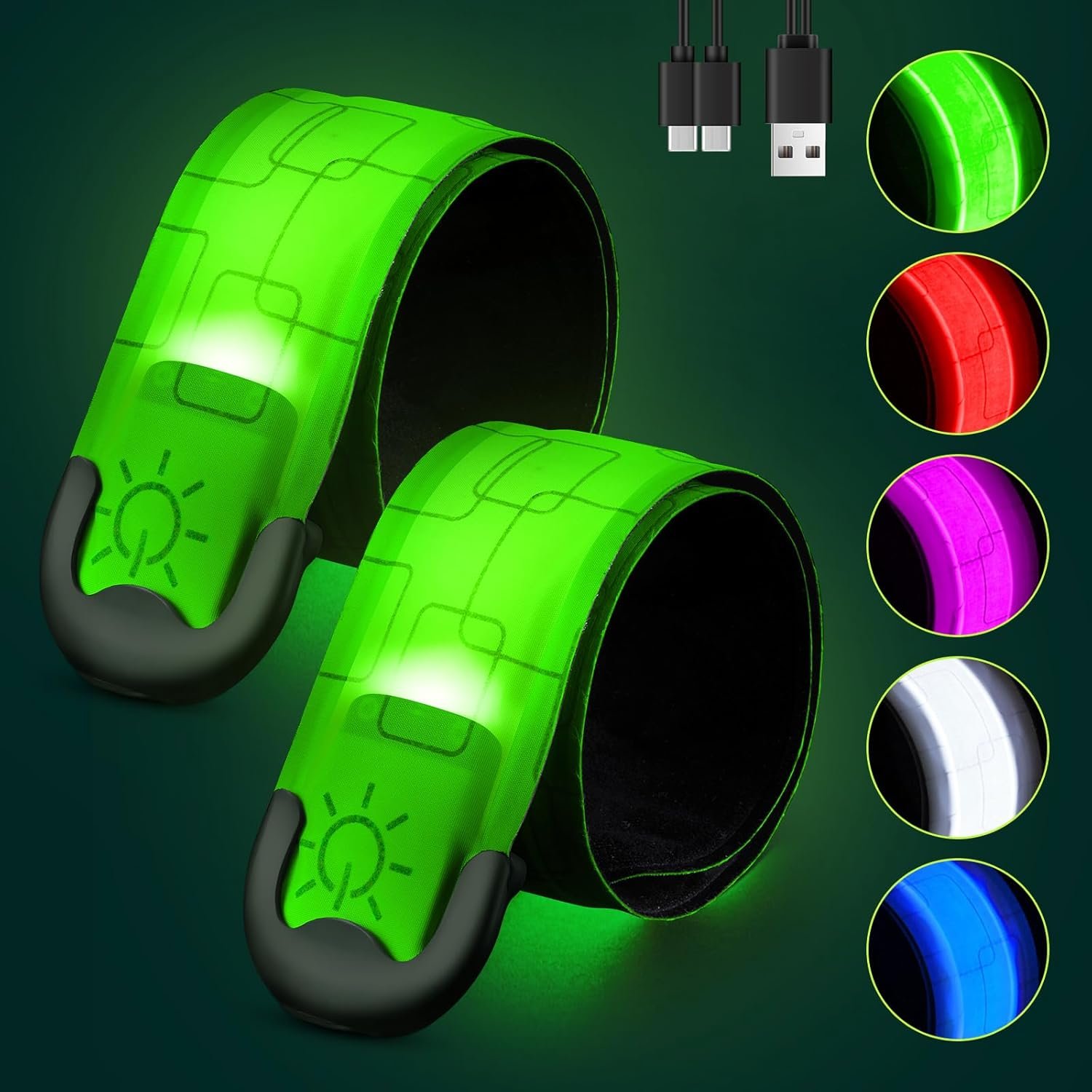 Fitense Rechargeable LED Armband 2-Pack, High Visibility Running Gear for Night Safety, 5 Colors & 3 Modes Light Up Wristbands for Night Walking, Cycling, Running Gift for Women Men Kids，White