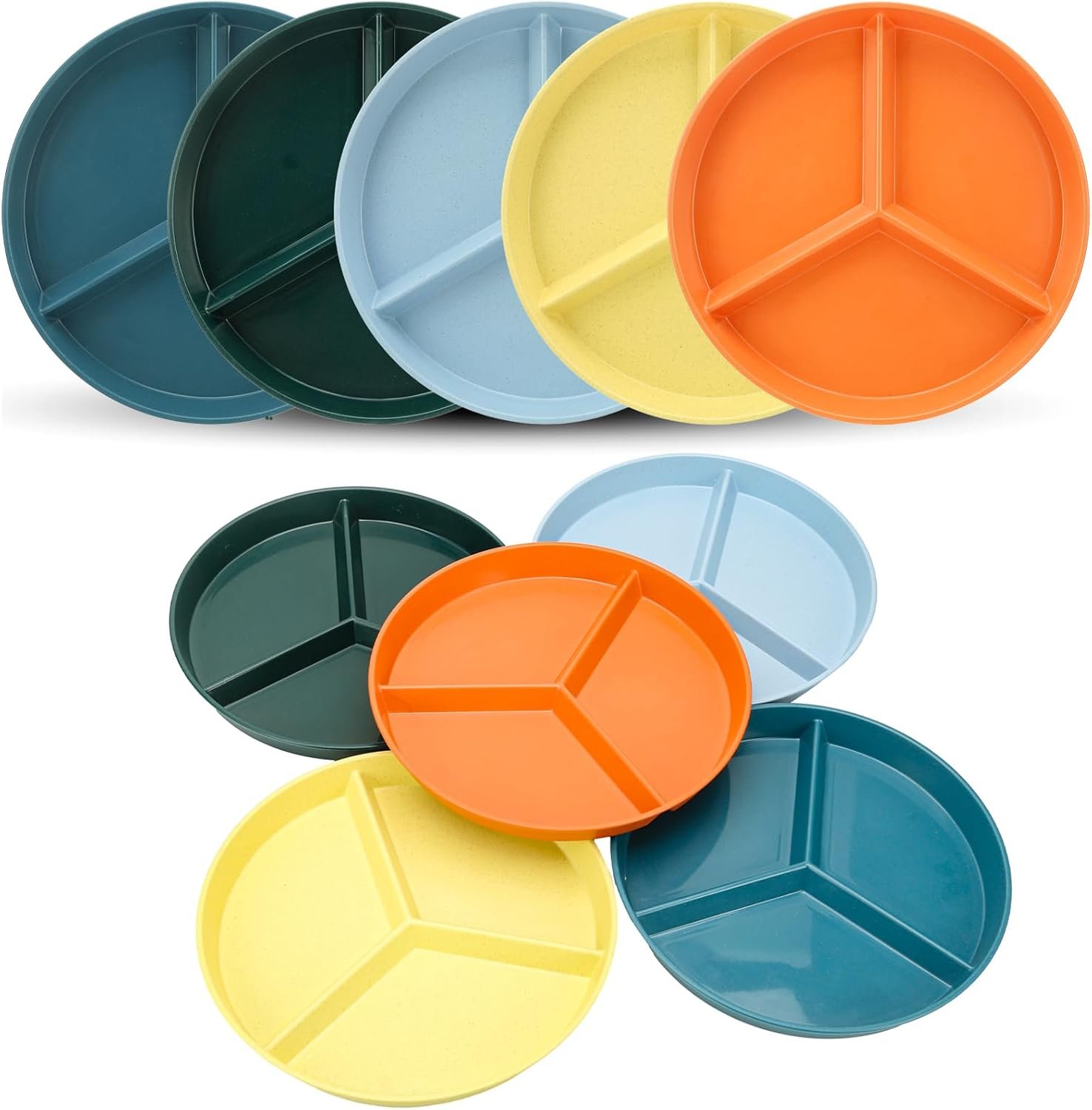 Portion Control Plate 9.6 Inch 5 Piece, Round Divided Plates For Adults, Microwave And Dishwasher Safe，Suitable For Adult Weight Loss…