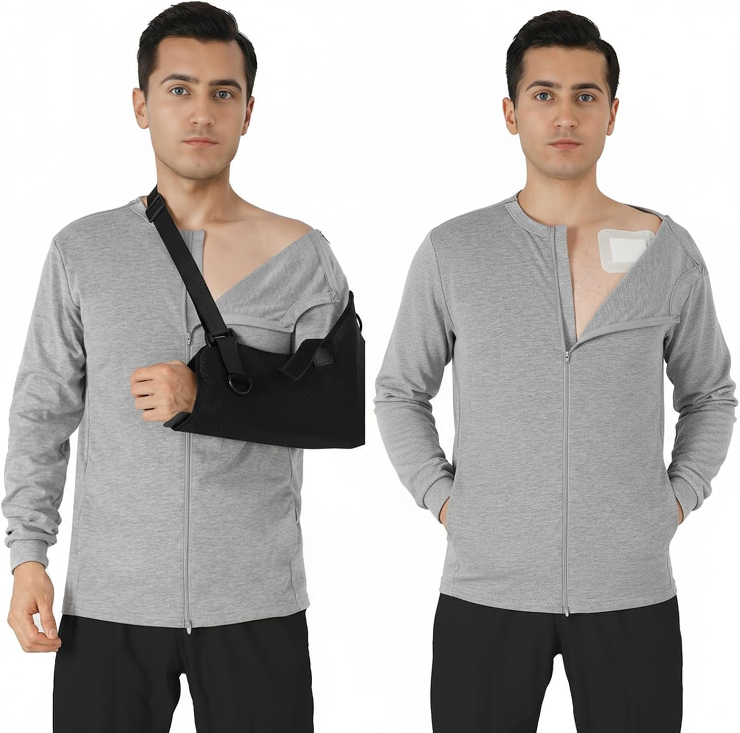 Men’s Post-Shoulder Surgery & Chemo Port Long Sleeve Shirt – Adaptive Clothing with Full Front & Shoulder Zippers