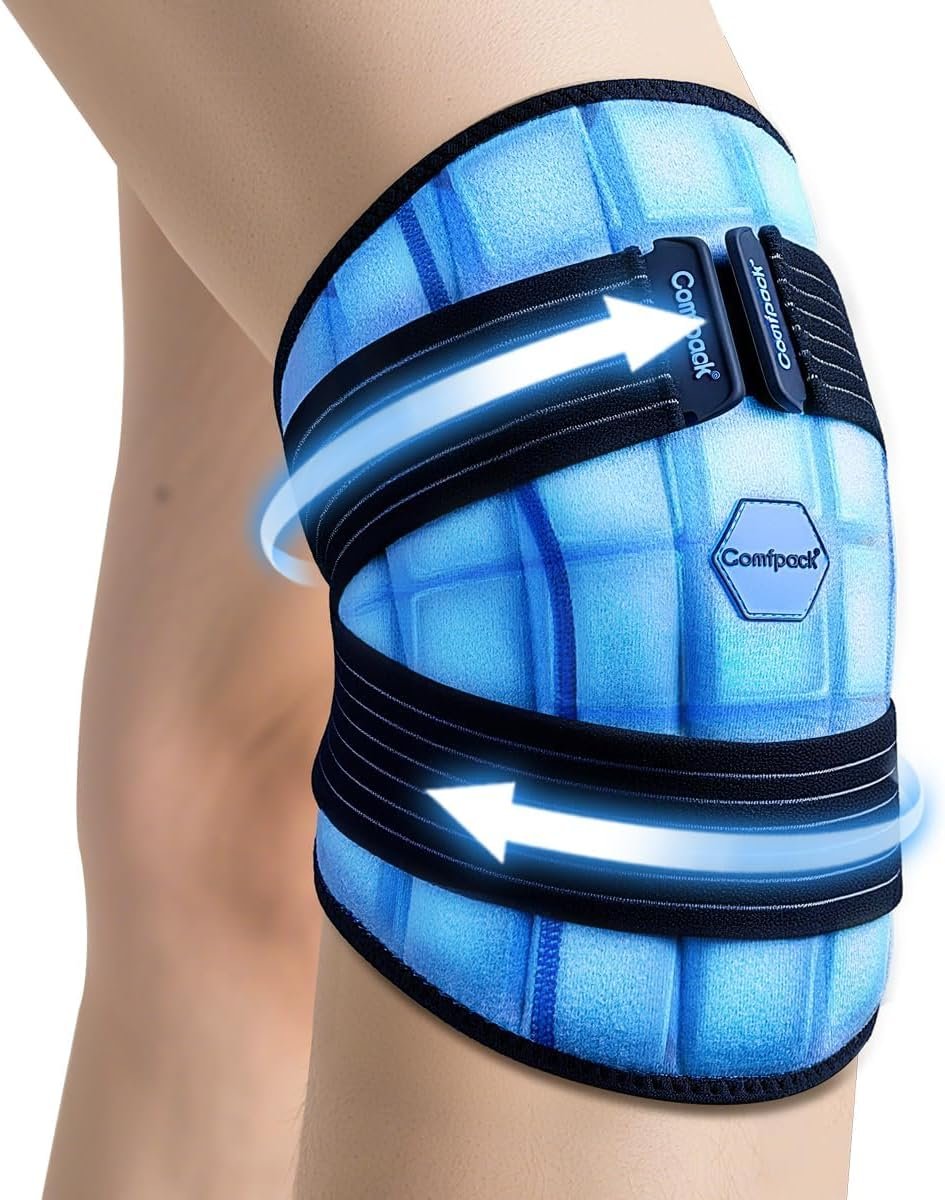 Comfpack Knee Ice Pack Wrap, 2 Hours Long Lasting Coldness Ice & Compression Therapy Flexible Ice Pack for Knee Replacement Surgery, Arthritis Pain, ACL, Swelling, Sports Injuries(23″ × 10.3″)