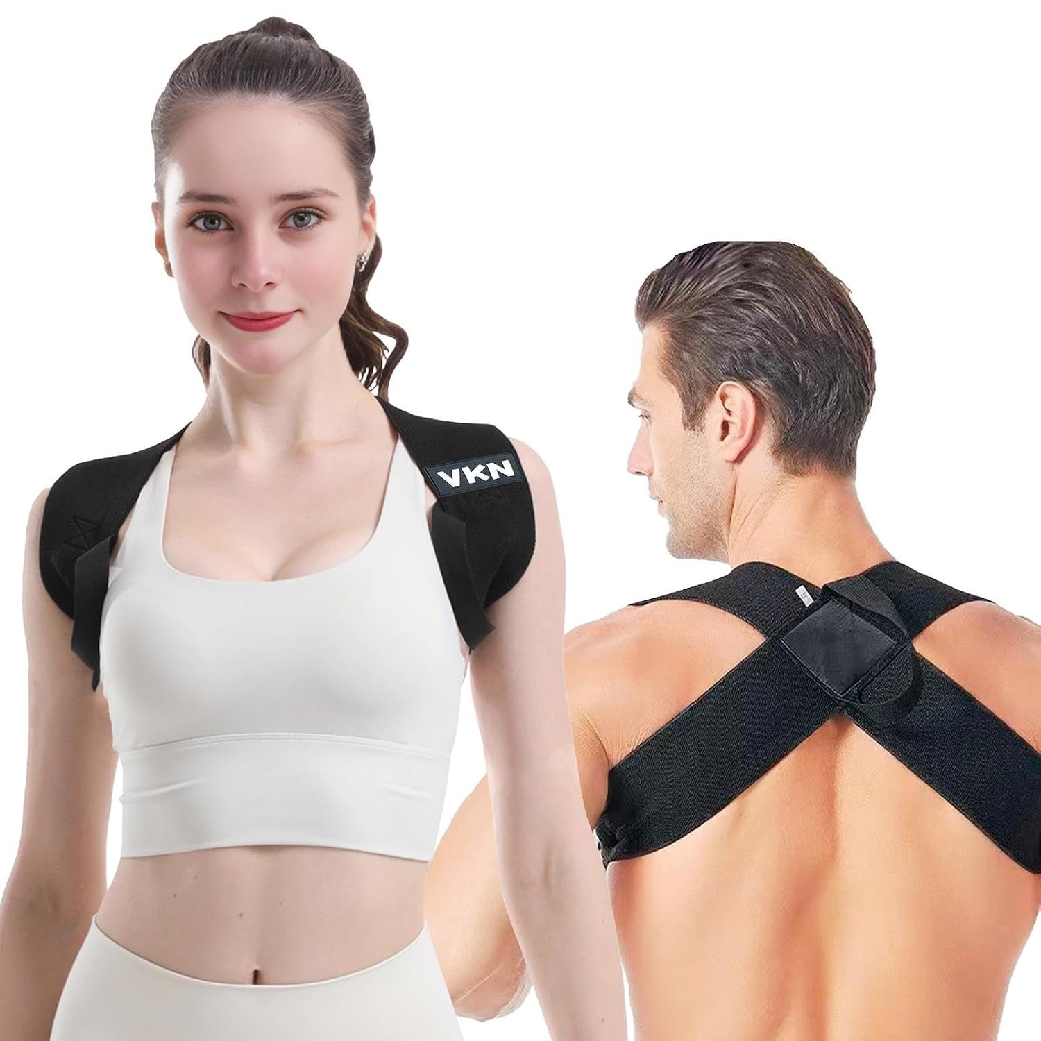 VKN Posture Corrector for Men and Women One-Piece Back Brace for Daily Workout & Gym – Breathable Elastic Spine Alignment Trainer for Men and Women Chest Straight, Straight BackAssist Straps (L)