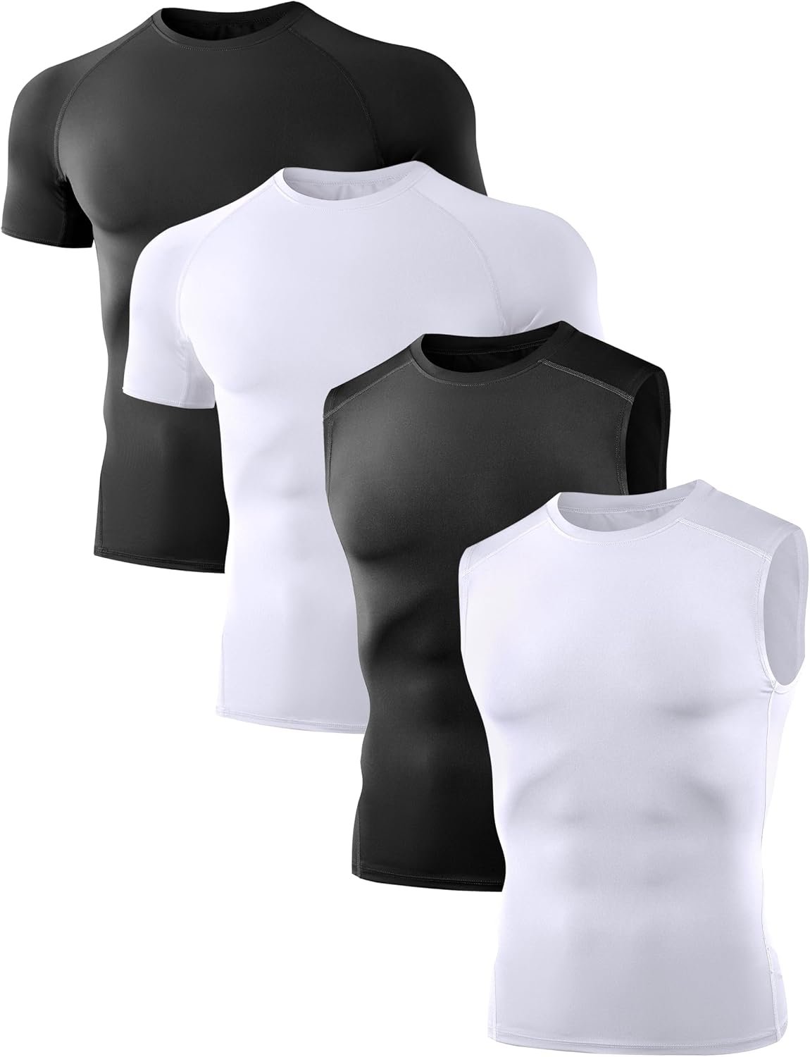 Dalavch 4/5 Pack Men’s Compression Shirts Short Sleeve/Sleeveless Sports Athletic Workout Base Layer Undershirt T-Shirt Tops